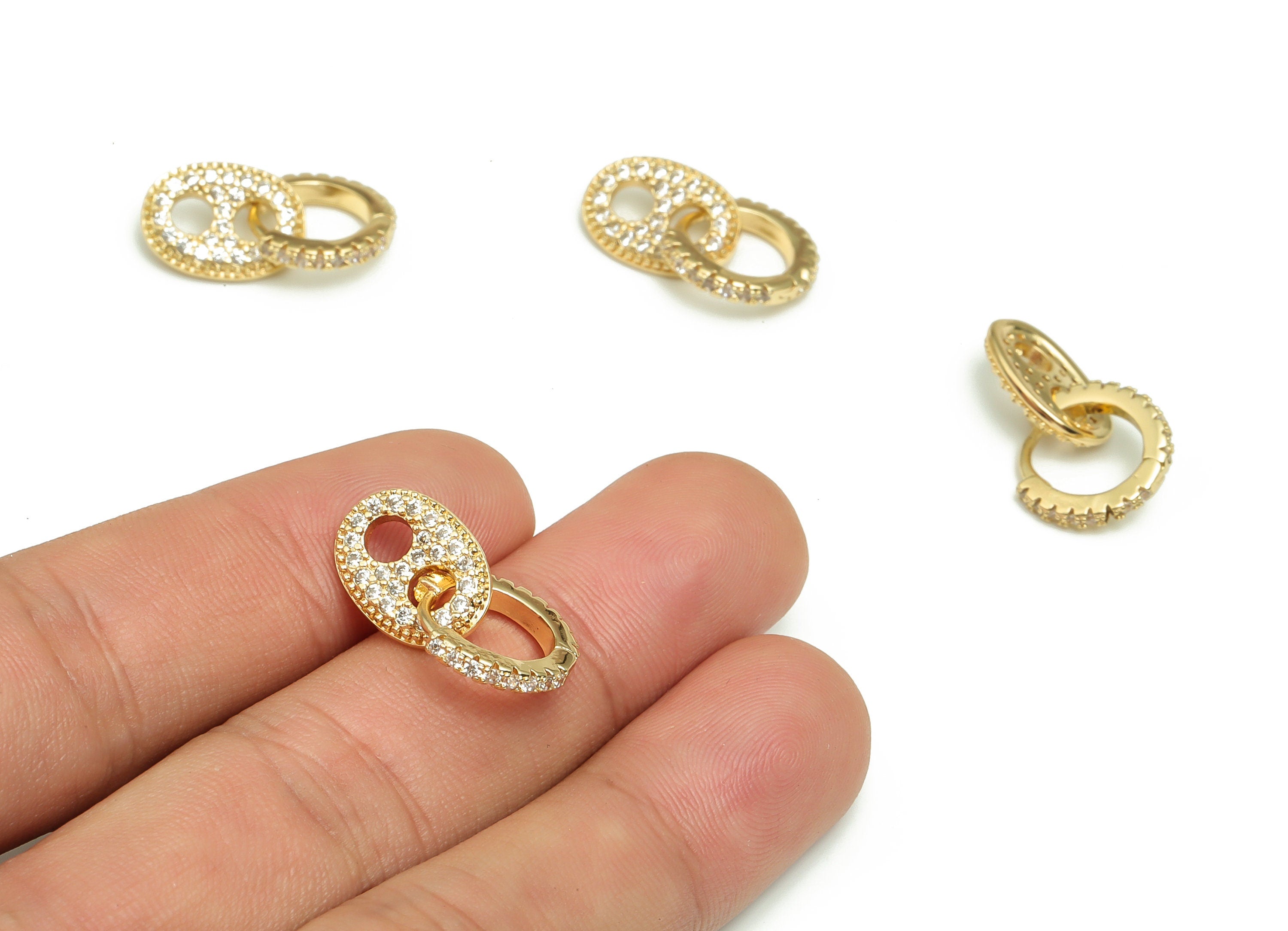 Brass Round Hoop Earring - Double Ring Hoop Earring With Zircon - 18K Real Gold Plated Brass - Jewelry Supplies -21.32x14.07x2.31mm- RGP4075 - DOMEDBAZAAR