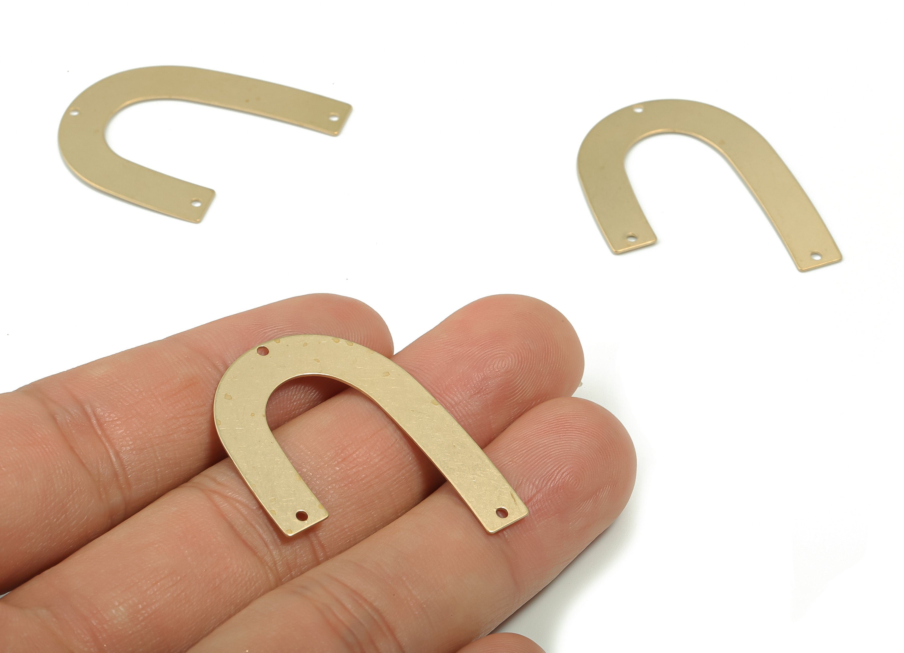 Brass J Letter Earring Connectors - Raw Brass U Charms and Pendant - 3 Holes - Jewellery Making Supplies - 34.71x26.68x0.46mm - PP4880 - DOMEDBAZAAR