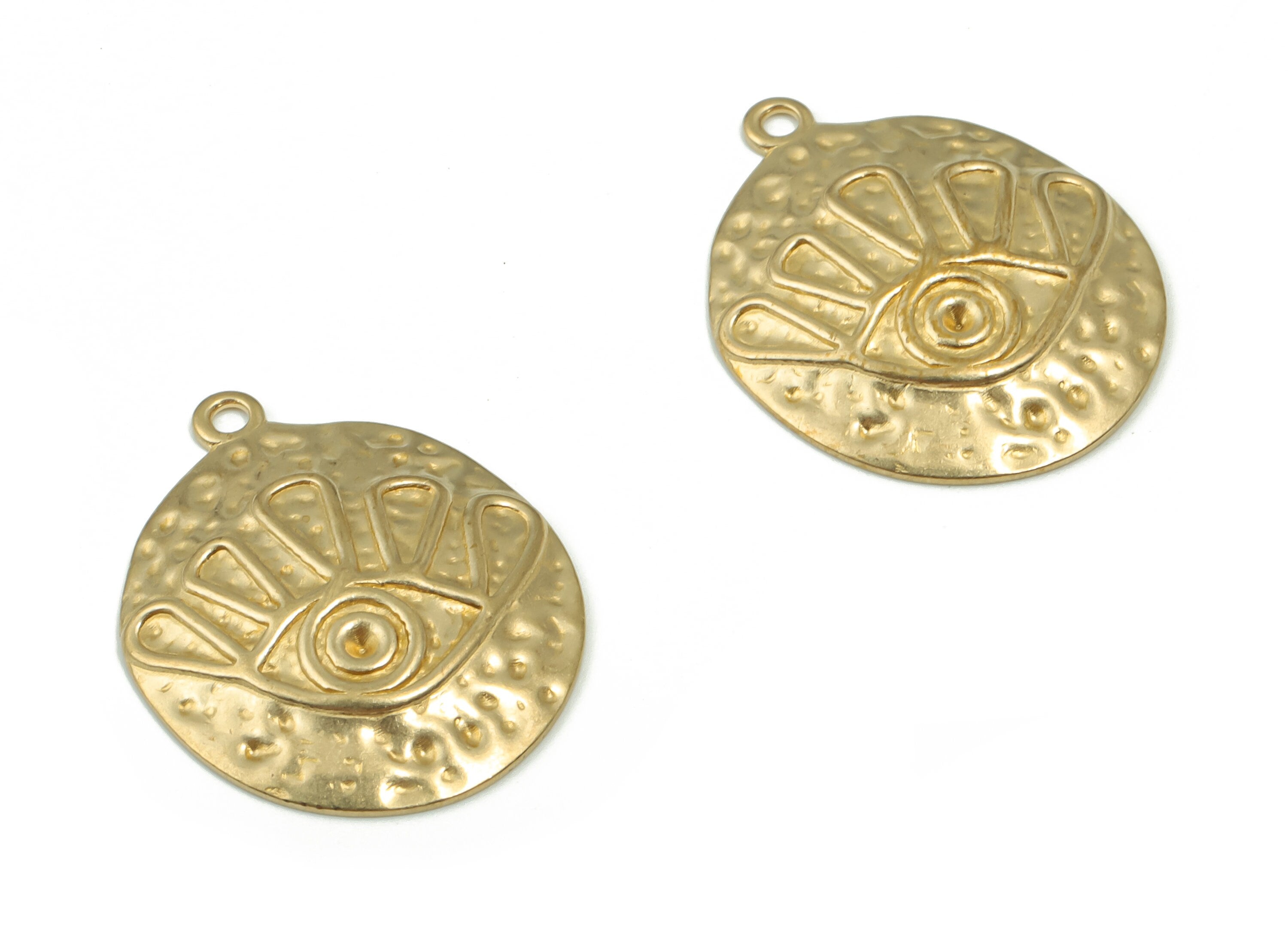 Brass Hammered Round Eye Earring Charms - Raw Brass Eye Circle Pendant - DIY Jewelry Making Supplies - 22.58x17.97x0.73mm - PP4882 - DOMEDBAZAAR