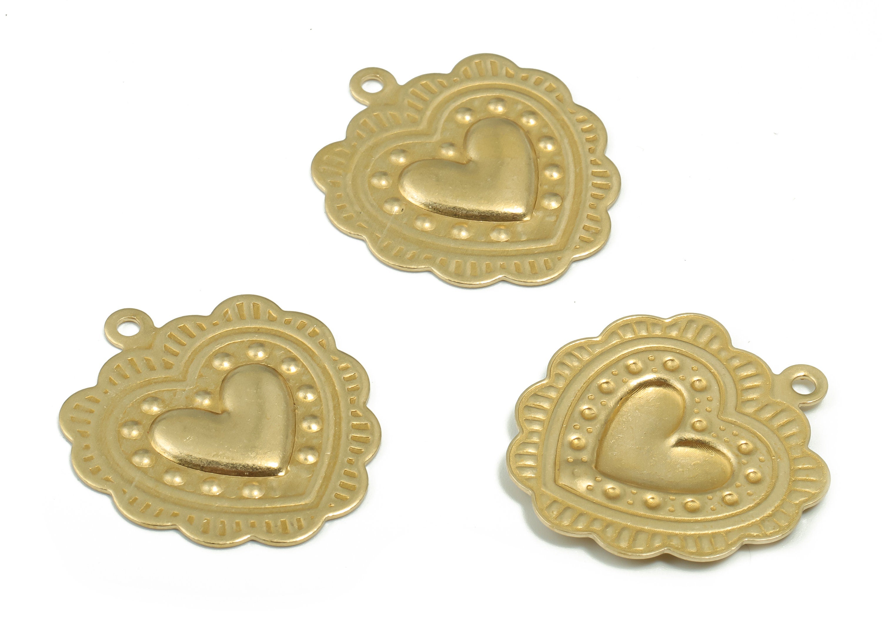 Brass Relief Heart Earring Charms - Raw Brass Relief Heart Pendant - DIY Jewelry Making Supplies - 23.26x20.96x0.55mm - PP4889 - DOMEDBAZAAR