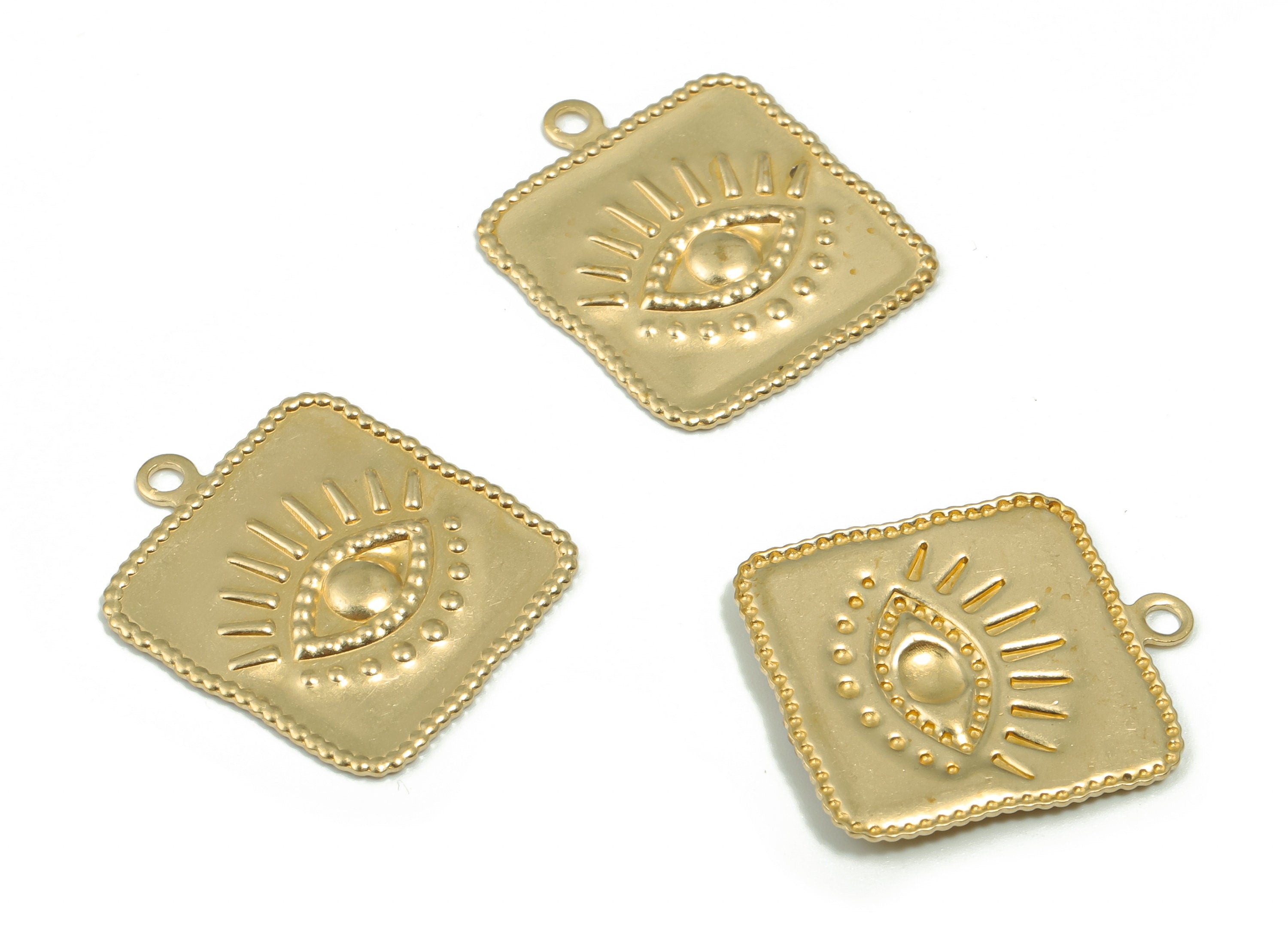 Brass Square Eye Earring Charms - Raw Brass Eyelash Square Pendant - DIY Jewelry Making Supplies - 22.18x19.06x1.03mm - PP4885 - DOMEDBAZAAR