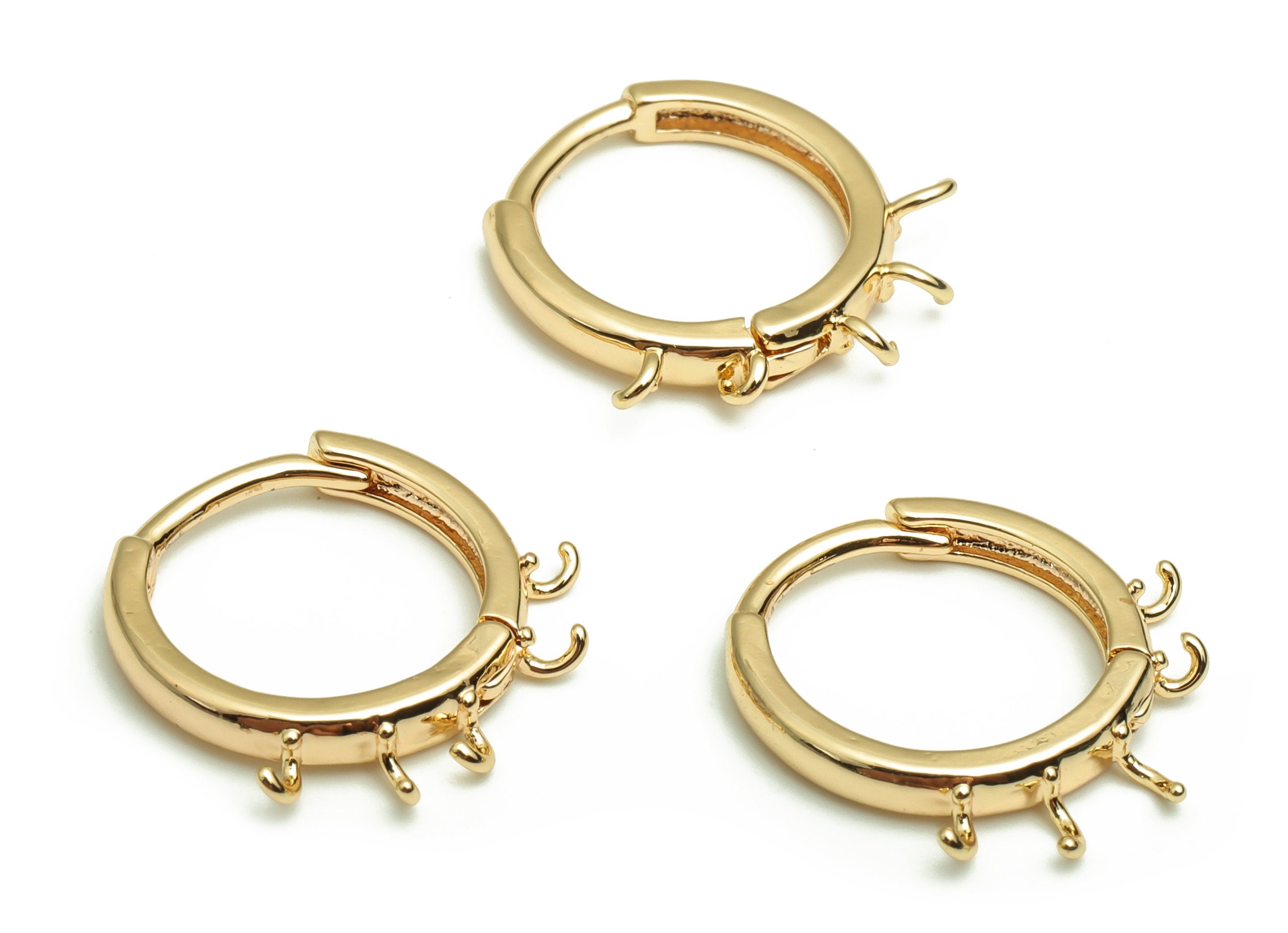 Gold Huggie Hoop Earrings - 18K Gold Plated Brass Hoop Findings - 5 Loops Gold Hoops - Jewelry Making Supplies - 15.75x15.32x2.4m - RGP4109 - DOMEDBAZAAR
