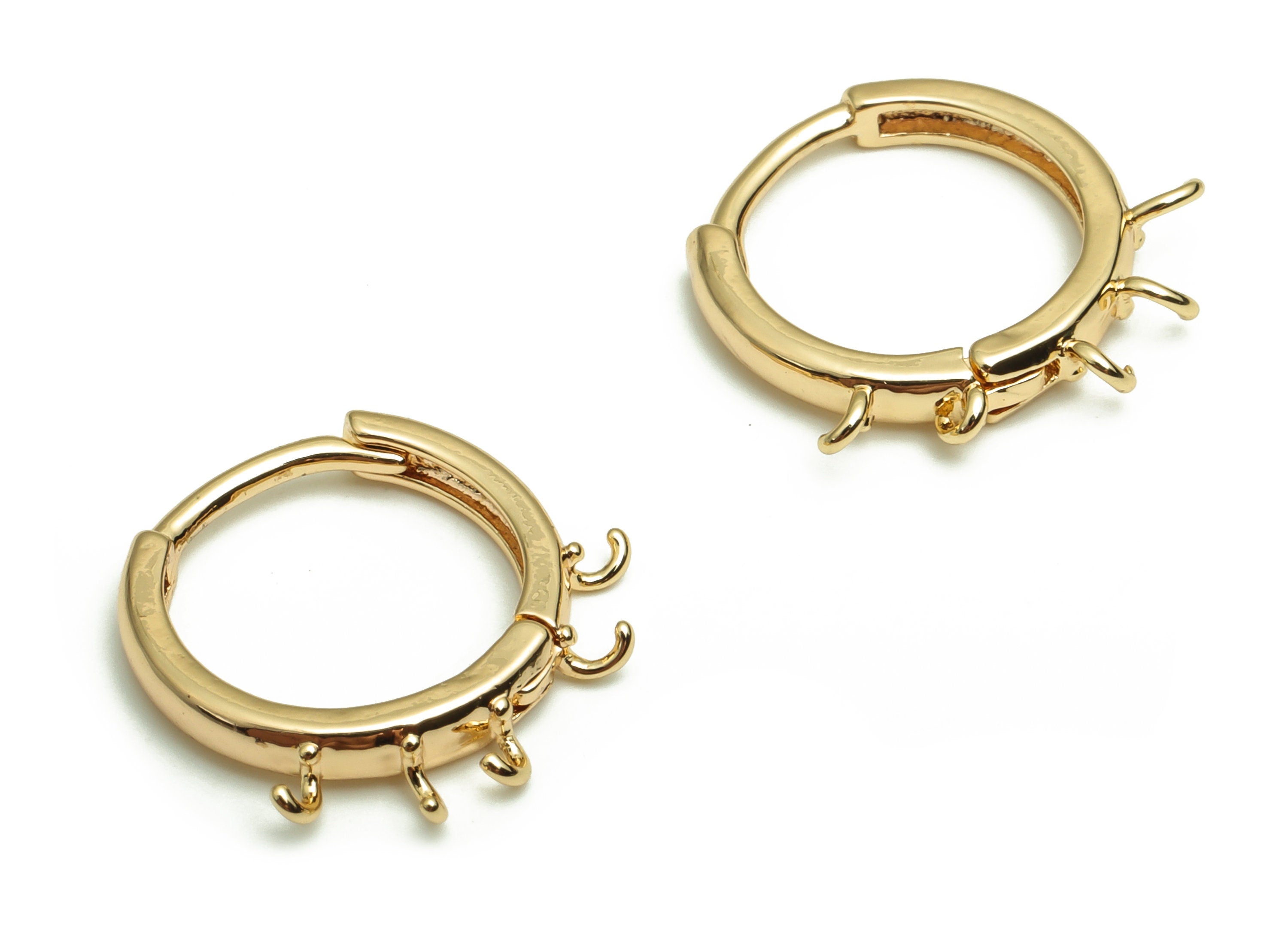 Gold Huggie Hoop Earrings - 18K Gold Plated Brass Hoop Findings - 5 Loops Gold Hoops - Jewelry Making Supplies - 15.75x15.32x2.4m - RGP4109 - DOMEDBAZAAR