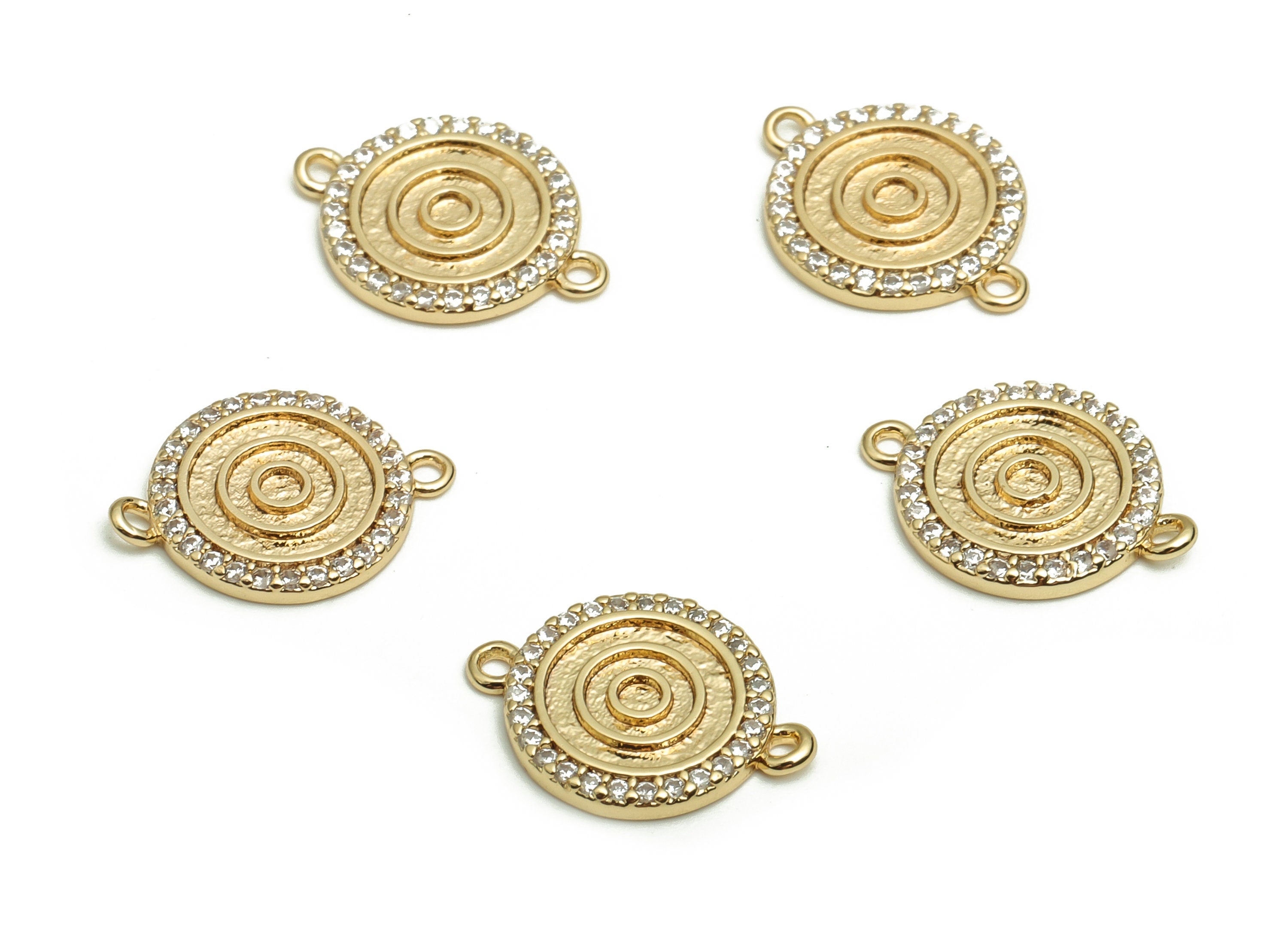 Brass Round Earring Connector With Zircons - Gold Circle Charms - 18K Real Gold Plated Brass - Jewelry Supplies - 13.6x10.2x1.4mm - RGP4086 - DOMEDBAZAAR
