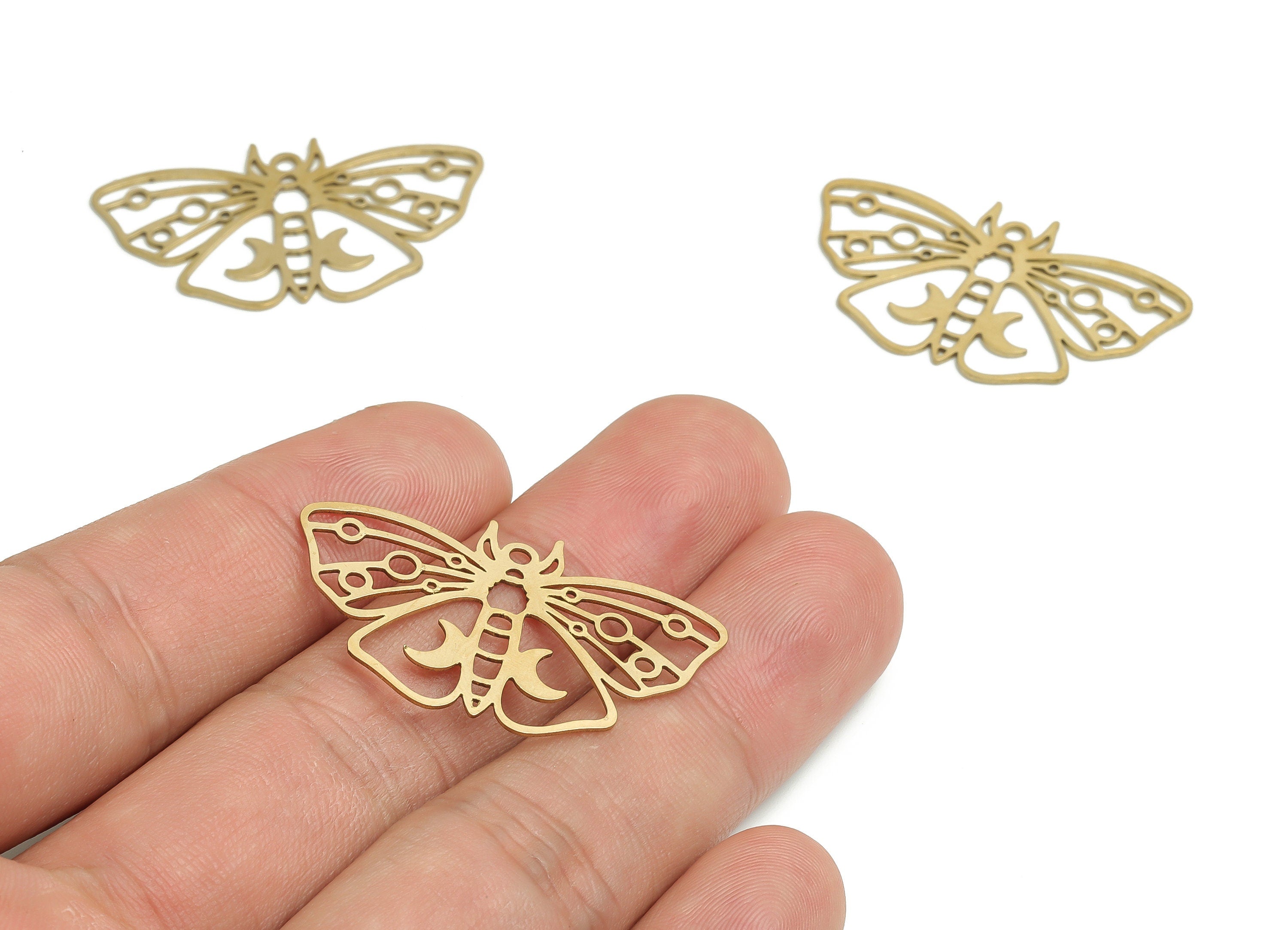 Brass Butterfly Earring Charms - Raw Brass Butterfly Pendant - DIY Jewelry Making Supplies - 36.43x21.6x0.71mm - PP4776 - DOMEDBAZAAR