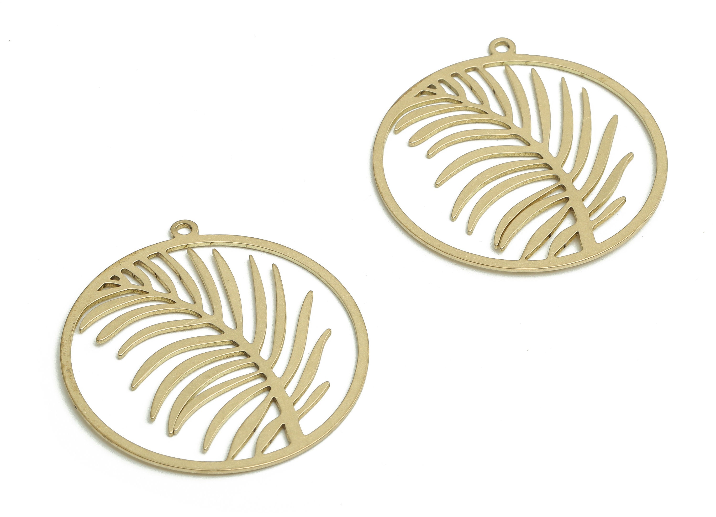 Brass Round Earring Charms - Raw Brass Branch Pendant - DIY Jewelry Making Supplies - 32.13x31.01x0.59mm - PP4746 - DOMEDBAZAAR