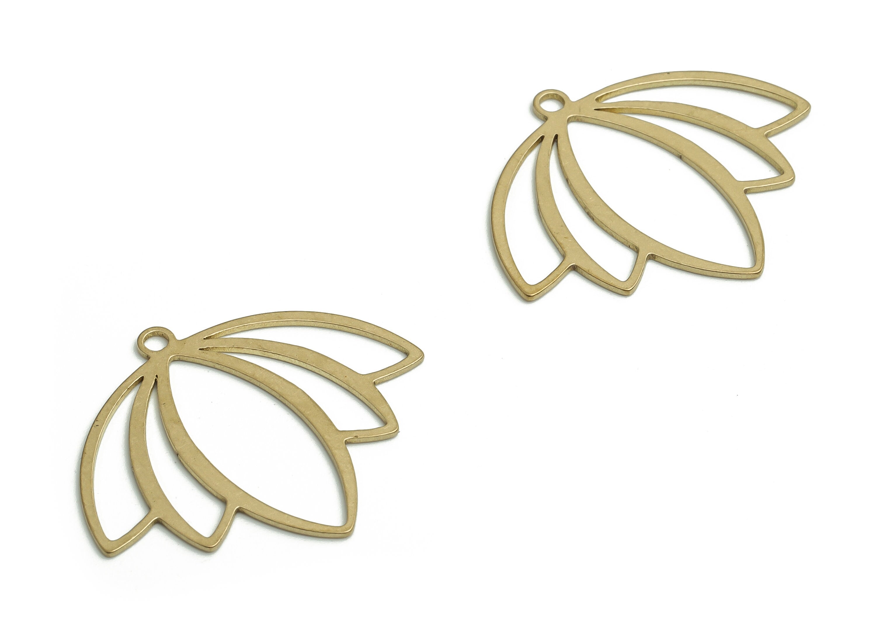 Brass Lotus Earring Charms - Raw Brass Flower Pendant - DIY Jewelry Making Supplies - 26.86x22.63x0.6mm - PP4774 - DOMEDBAZAAR