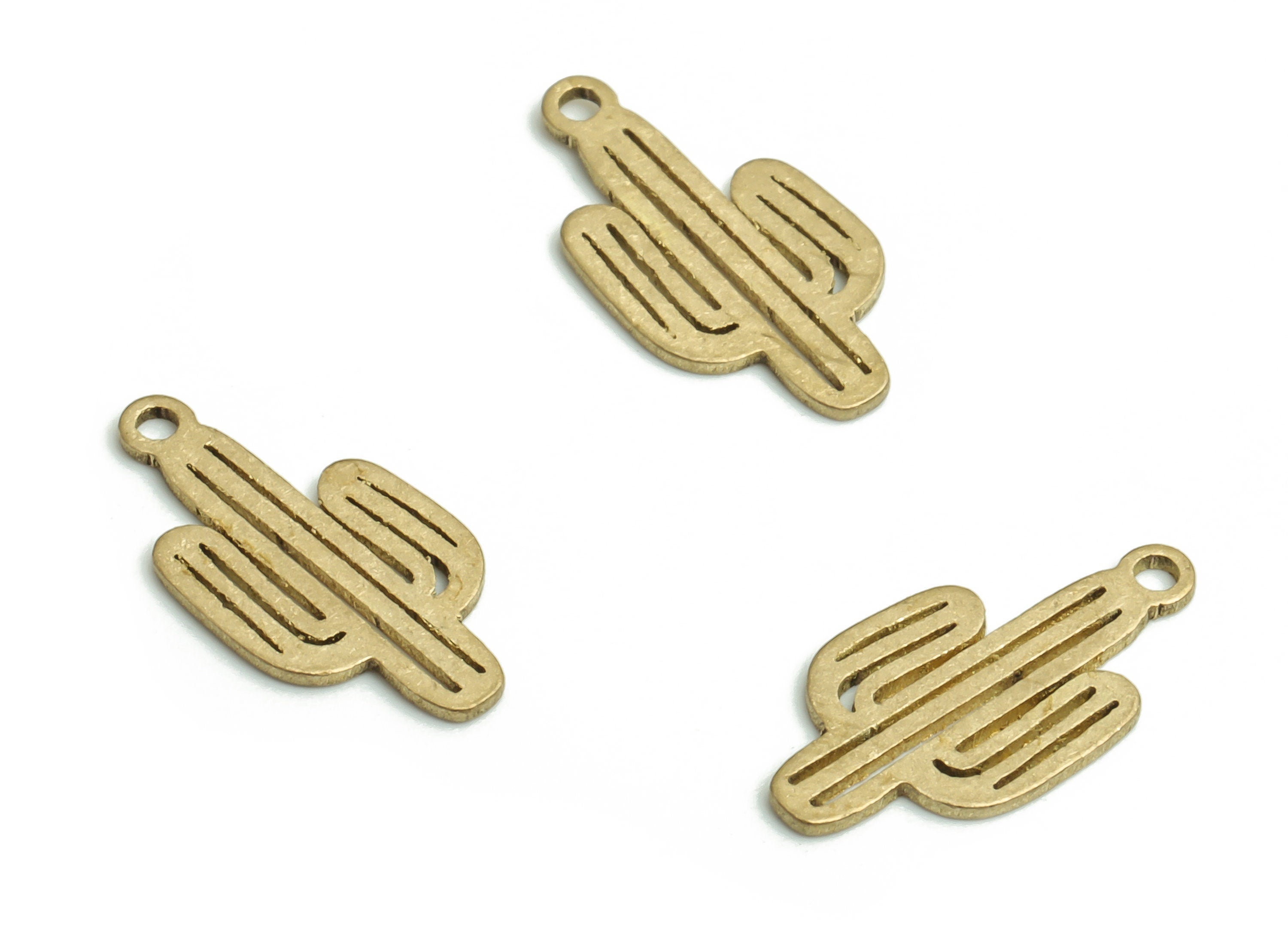 Brass Cactus Earring Charms - Raw Brass Cactus Pendant - Jewelry Making Supplies - 13.47x6.76x0.58mm- PP4793 - DOMEDBAZAAR