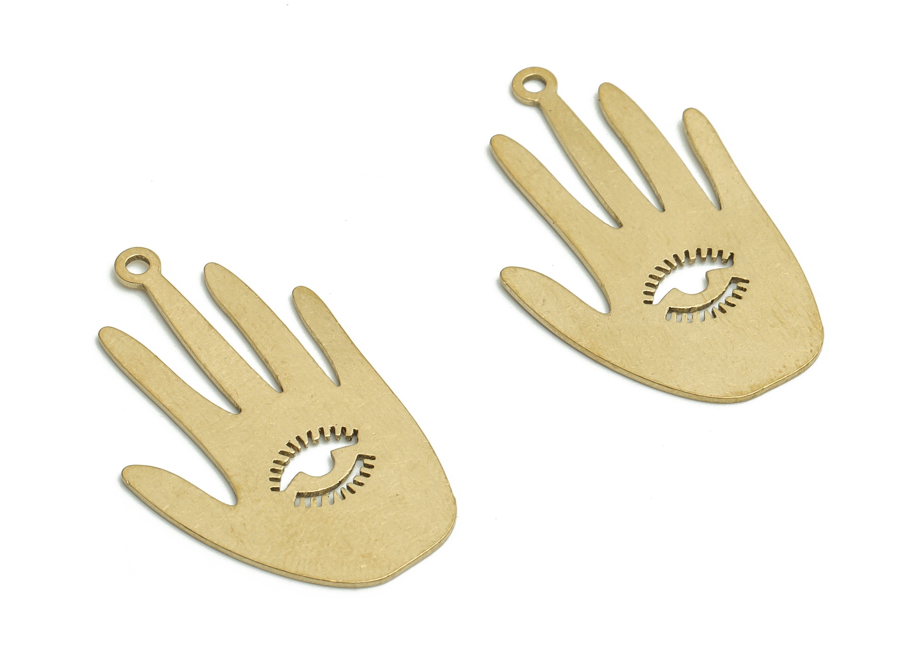 Brass Hand Earring Charms - Raw Brass Eye Pendant - DIY Jewelry Making Supplies - 29.93x17.66x0.65mm- PP4773 - DOMEDBAZAAR