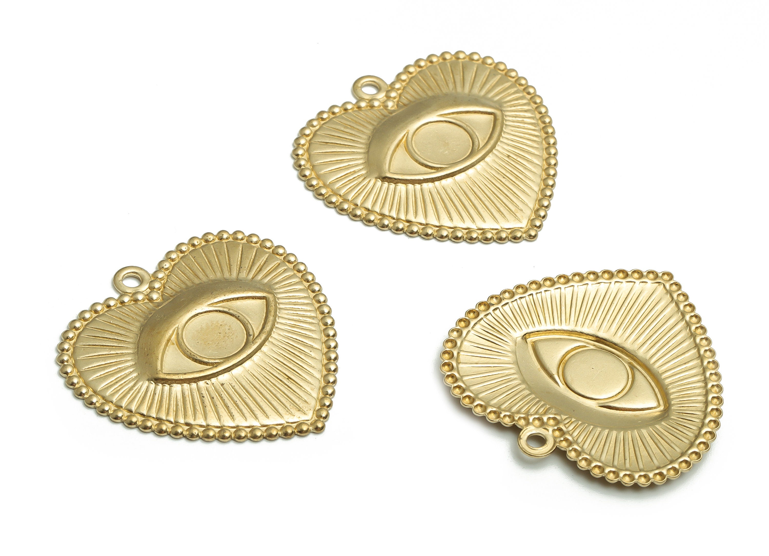Brass Heart Earring Charms - Raw Brass Evil Eye Necklace Pendant - DIY Jewelry Making Supplies - 28.41x27.99x2.1mm- PP4726 - DOMEDBAZAAR