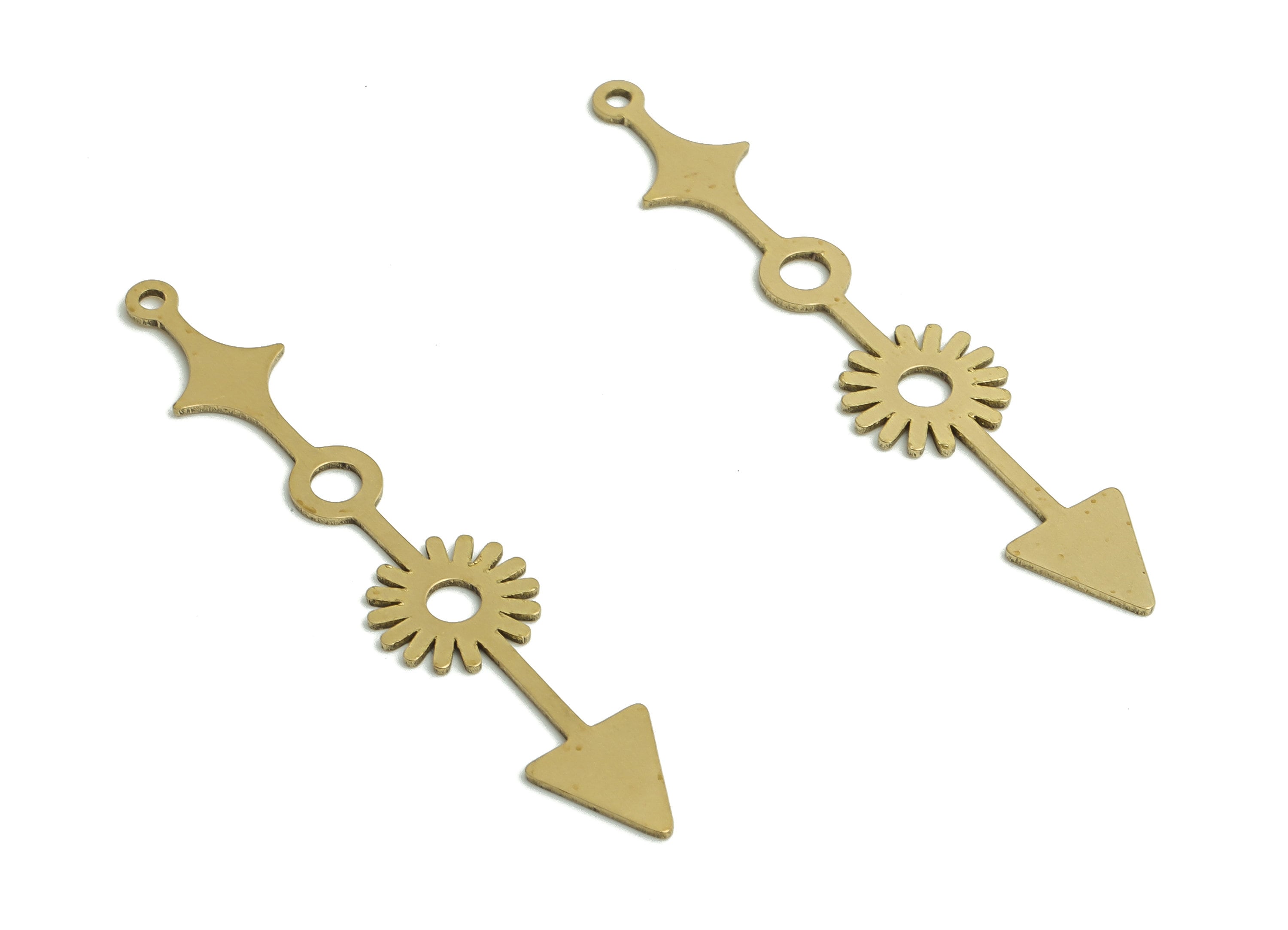 Brass Strip Sun Earring Charms - Raw Brass Arrow Pattern Pendant - Jewelry Making Supplies - 42.76x8.37x0.7mm- PP4786 - DOMEDBAZAAR