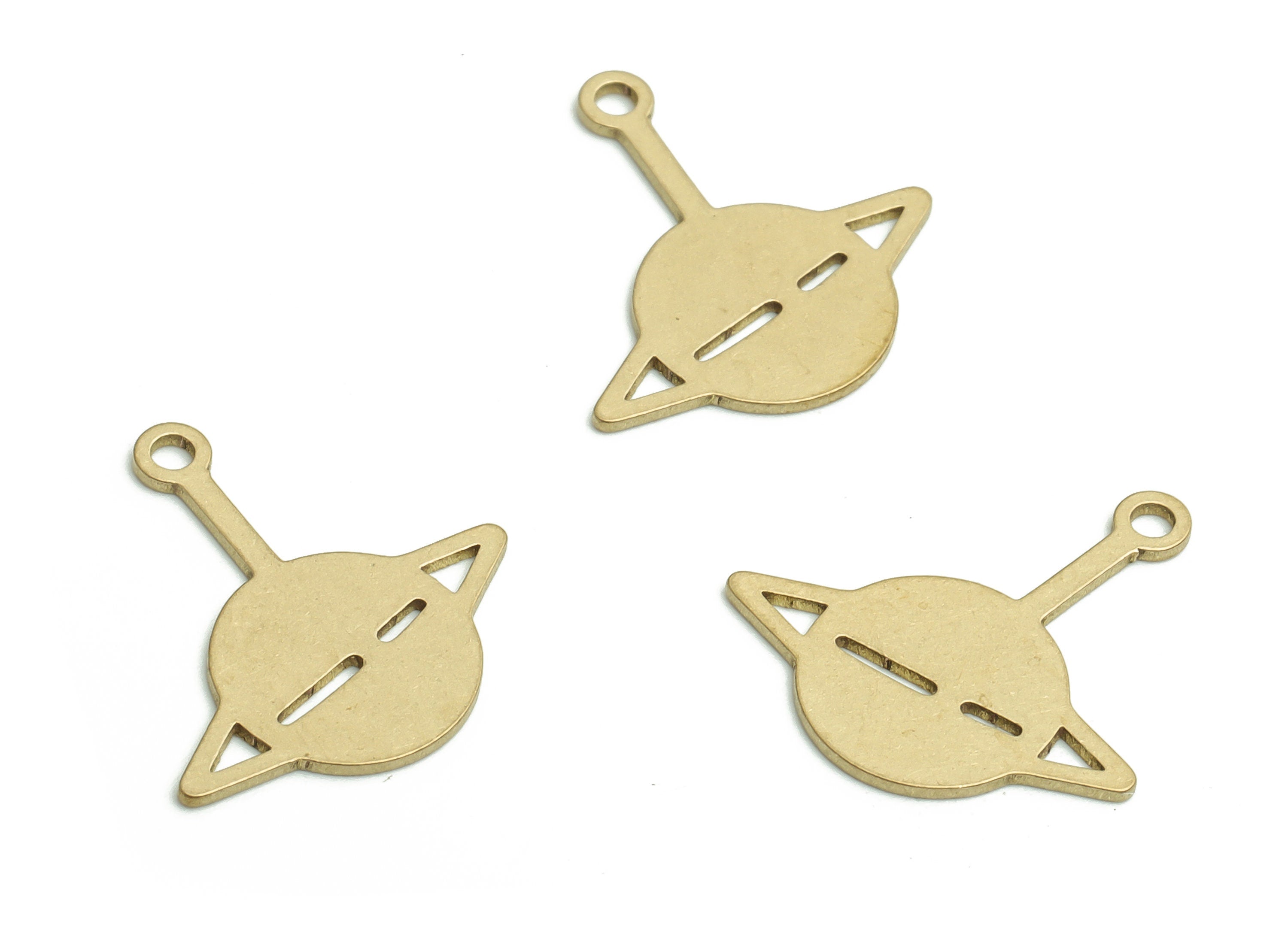 Brass Saturn Earring Charms - Raw Brass Universe Pendant Charms - DIY Jewelry Making Supplies - 16.01x15.34x0.55mm- PP4751 - DOMEDBAZAAR