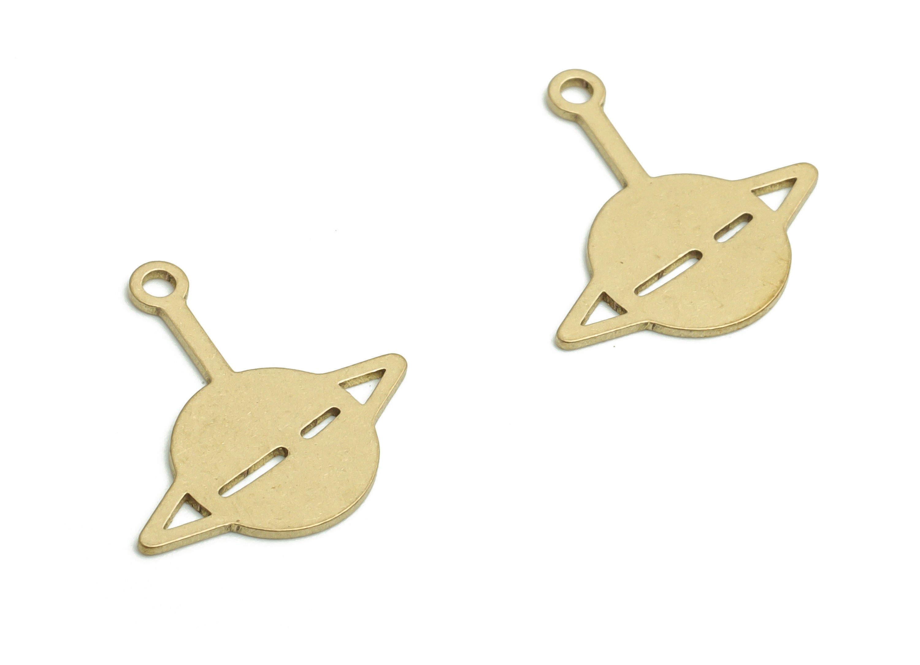 Brass Saturn Earring Charms - Raw Brass Universe Pendant Charms - DIY Jewelry Making Supplies - 16.01x15.34x0.55mm- PP4751 - DOMEDBAZAAR