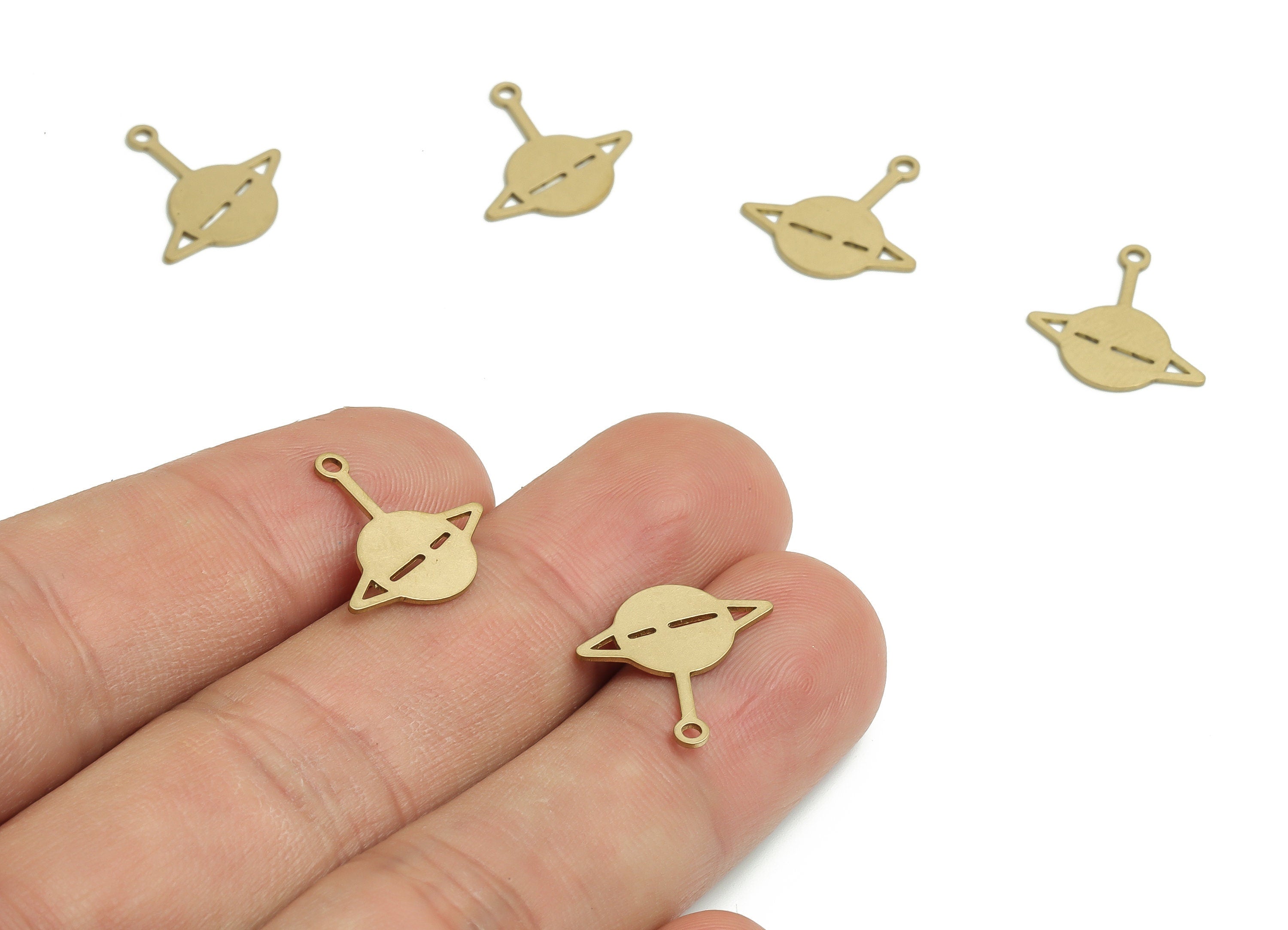 Brass Saturn Earring Charms - Raw Brass Universe Pendant Charms - DIY Jewelry Making Supplies - 16.01x15.34x0.55mm- PP4751 - DOMEDBAZAAR