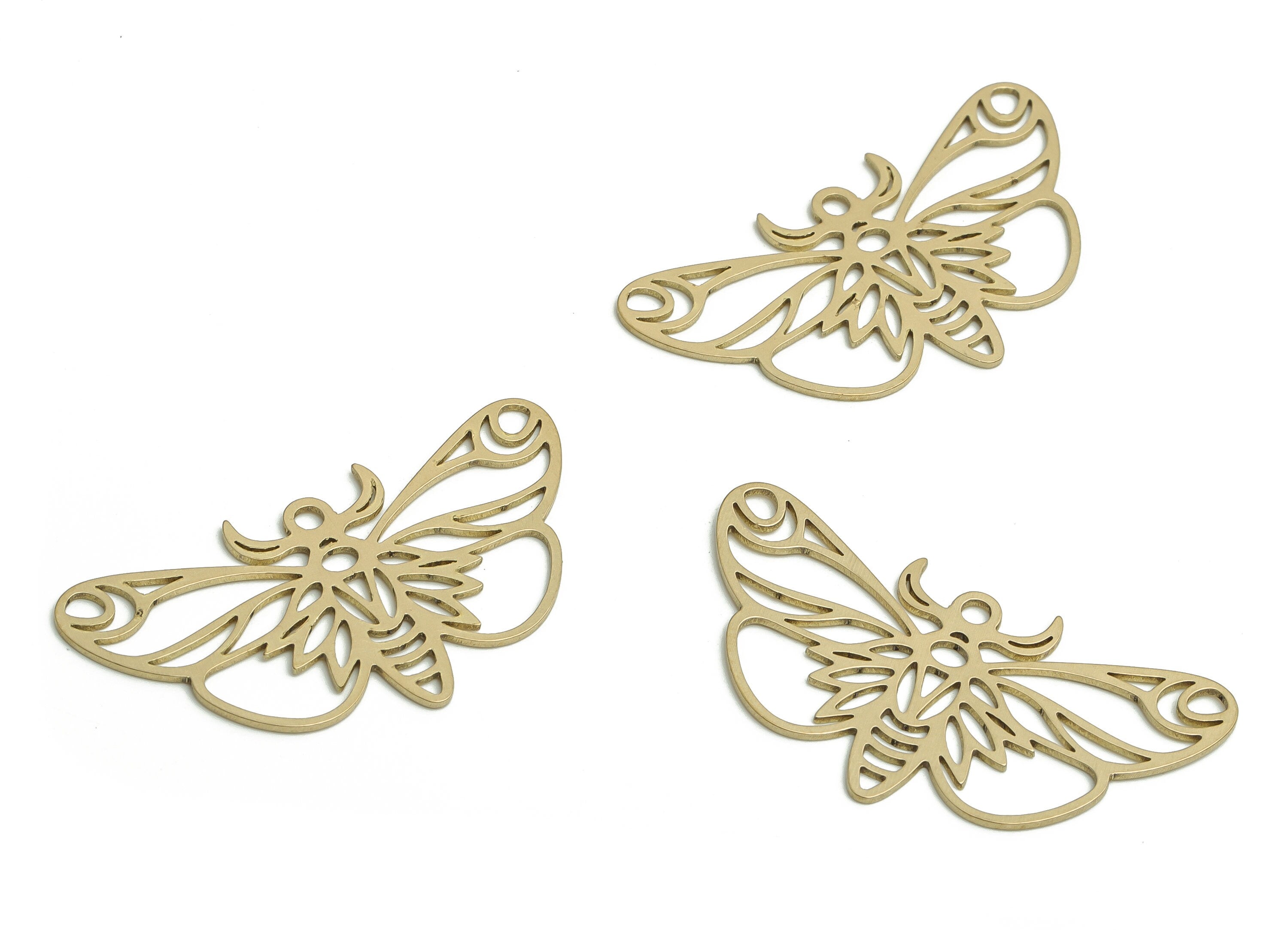 Brass Moth Earring Charms - Raw Brass Butterfly Pendant - DIY Jewelry Making Supplies - 33.19x17.89x0.64mm - PP4779 - DOMEDBAZAAR
