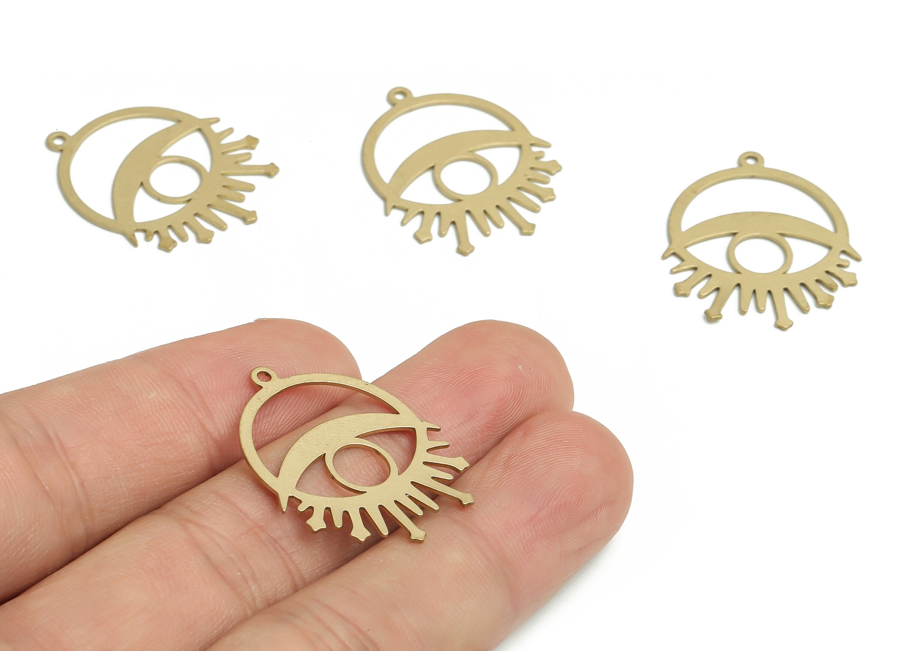 Raw Brass Round Earring Charms - Brass Eye Crescent Pendant Charm - Brass Circle Charms - Jewelry Making Supplies -28.3x23.3x0.58mm- PP4740 - DOMEDBAZAAR