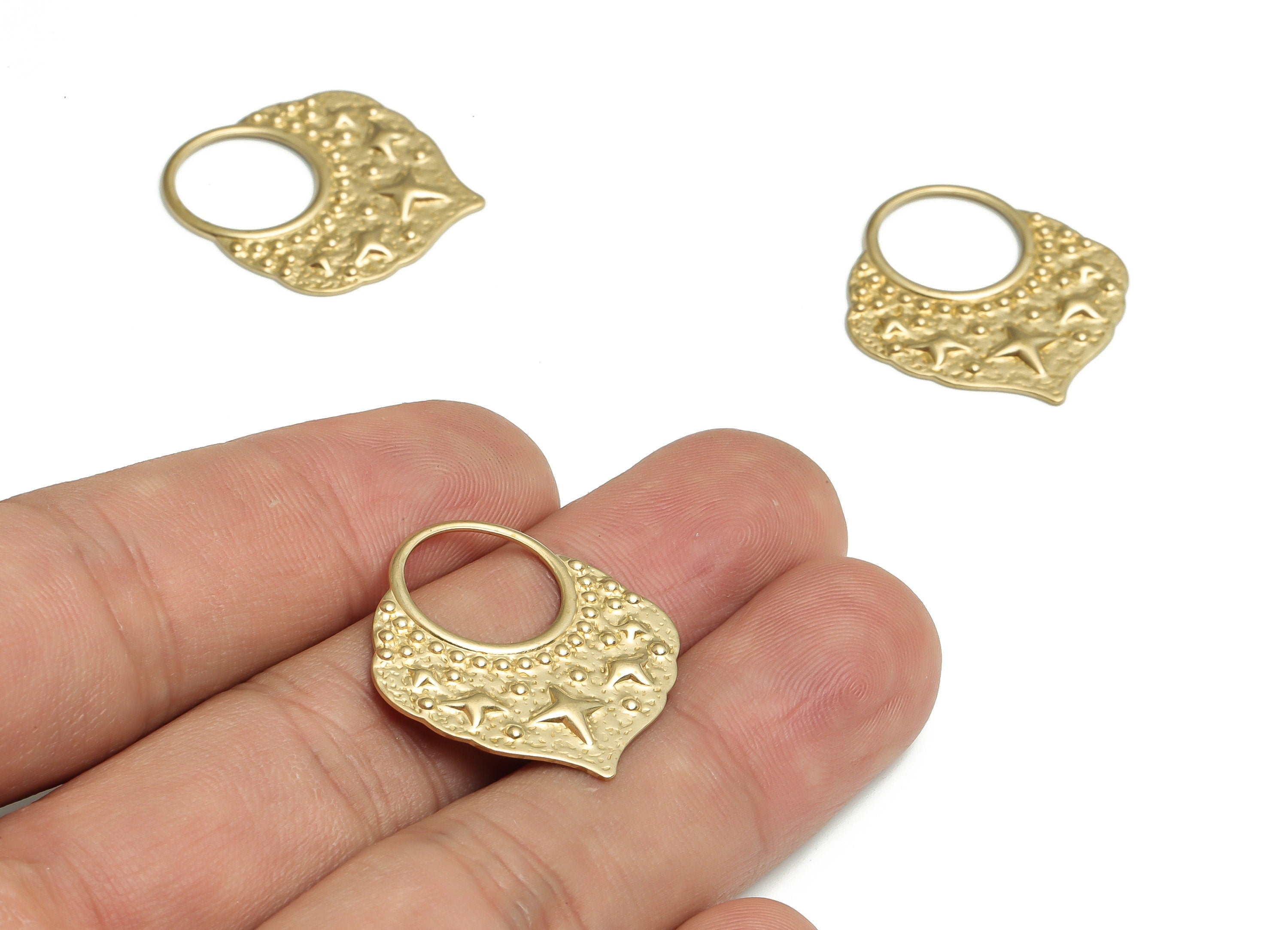Raw Brass Irregular Pendant – Brass Hammered Stars Earring Charm - Jewelry Making Supplies - 26.81x24.59x1.25mm- PP4727 - DOMEDBAZAAR