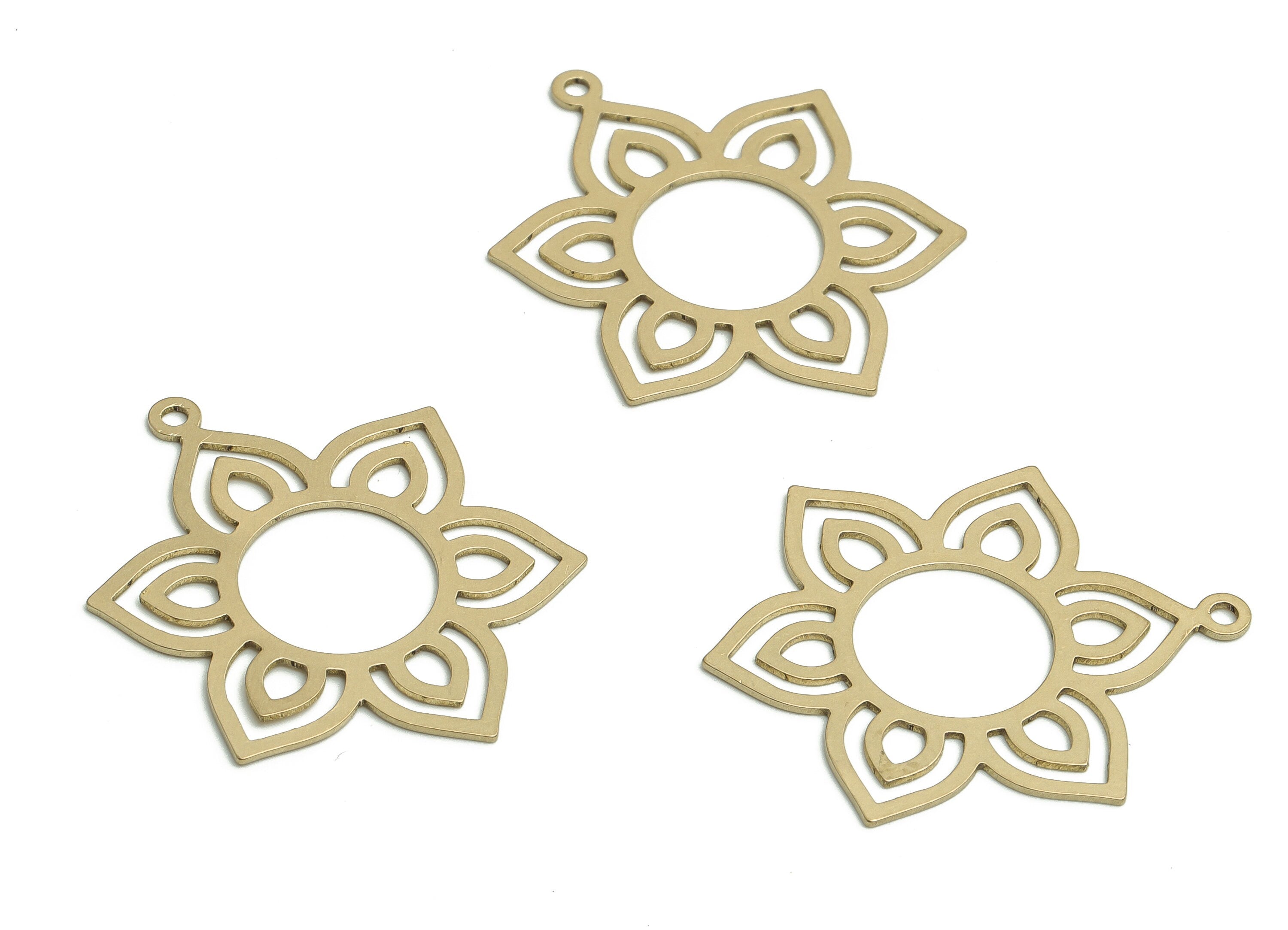 Brass Flower Earring Charms - Raw Brass Flower Pendant - Jewelry Making Supplies - 31.95x25.29x0.64mm- PP4759 - DOMEDBAZAAR