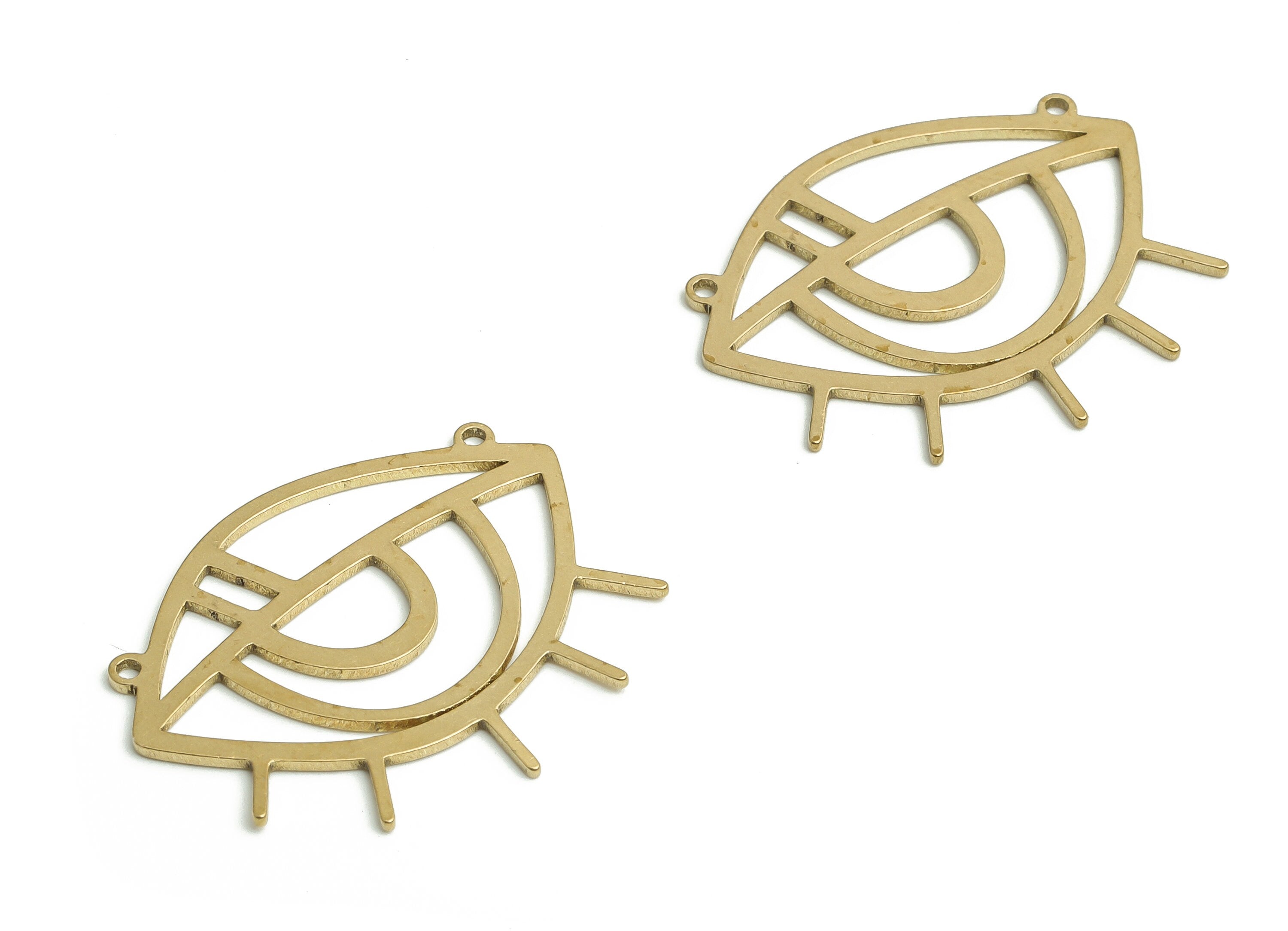 Brass Eye Earring Connectors - Raw Brass Sun Pendant - Brass Eyelashes Charms – Jewelry Making Supplies - 28.6x23.26x0.8mm - PP4178 - DOMEDBAZAAR