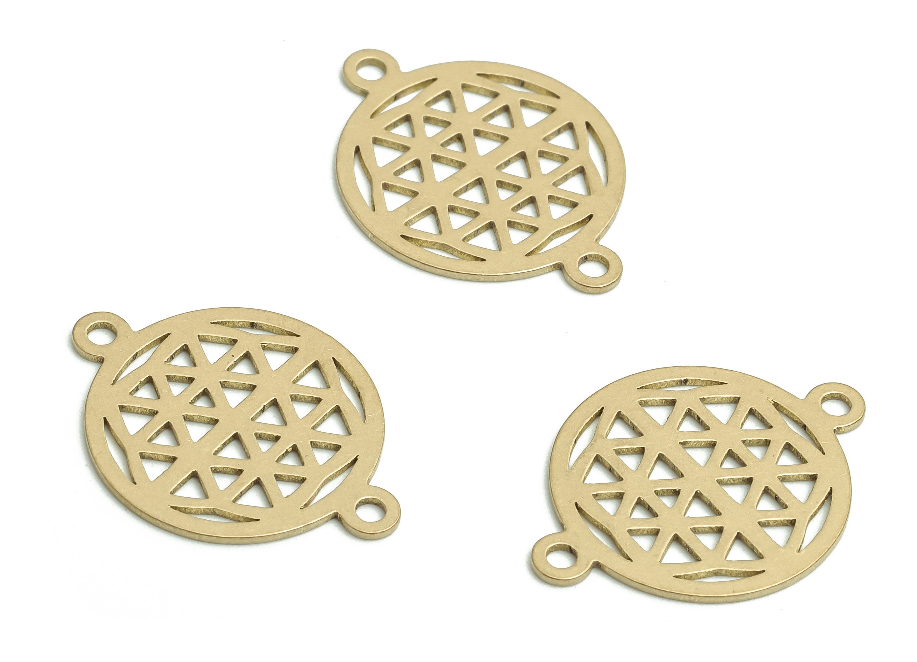 Brass Round Earring Connector - Raw Brass Circle Pendant - Brass Pattern Charms – Jewelry Making Supplies - 20.33x14.97x0.55mm- PP4763 - DOMEDBAZAAR