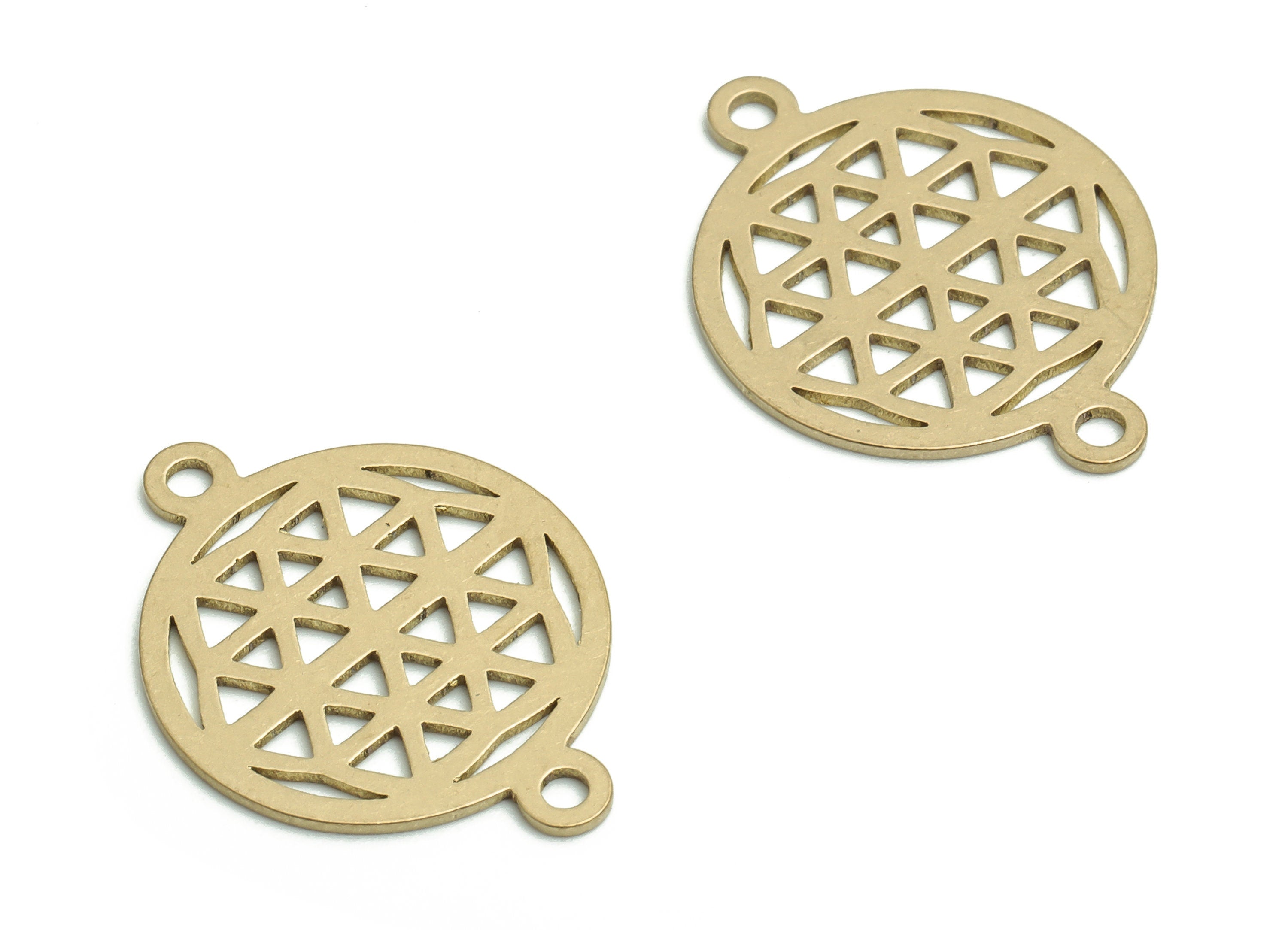 Brass Round Earring Connector - Raw Brass Circle Pendant - Brass Pattern Charms – Jewelry Making Supplies - 20.33x14.97x0.55mm- PP4763 - DOMEDBAZAAR