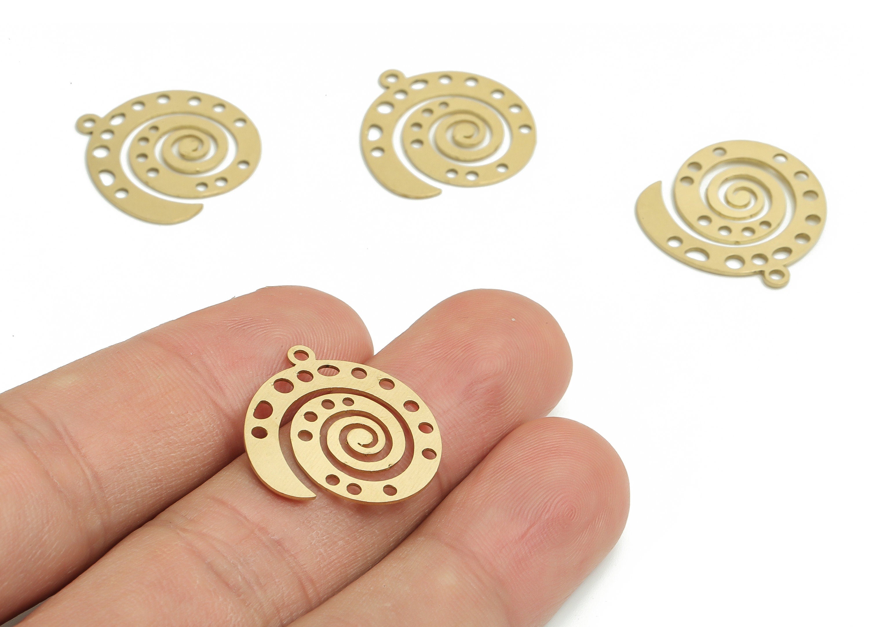 Brass Snail Earring Charms - Raw Brass Snail Pendant - Jewelry Making Supplies - 22.27x21.39x0.63mm - PP4796 - DOMEDBAZAAR