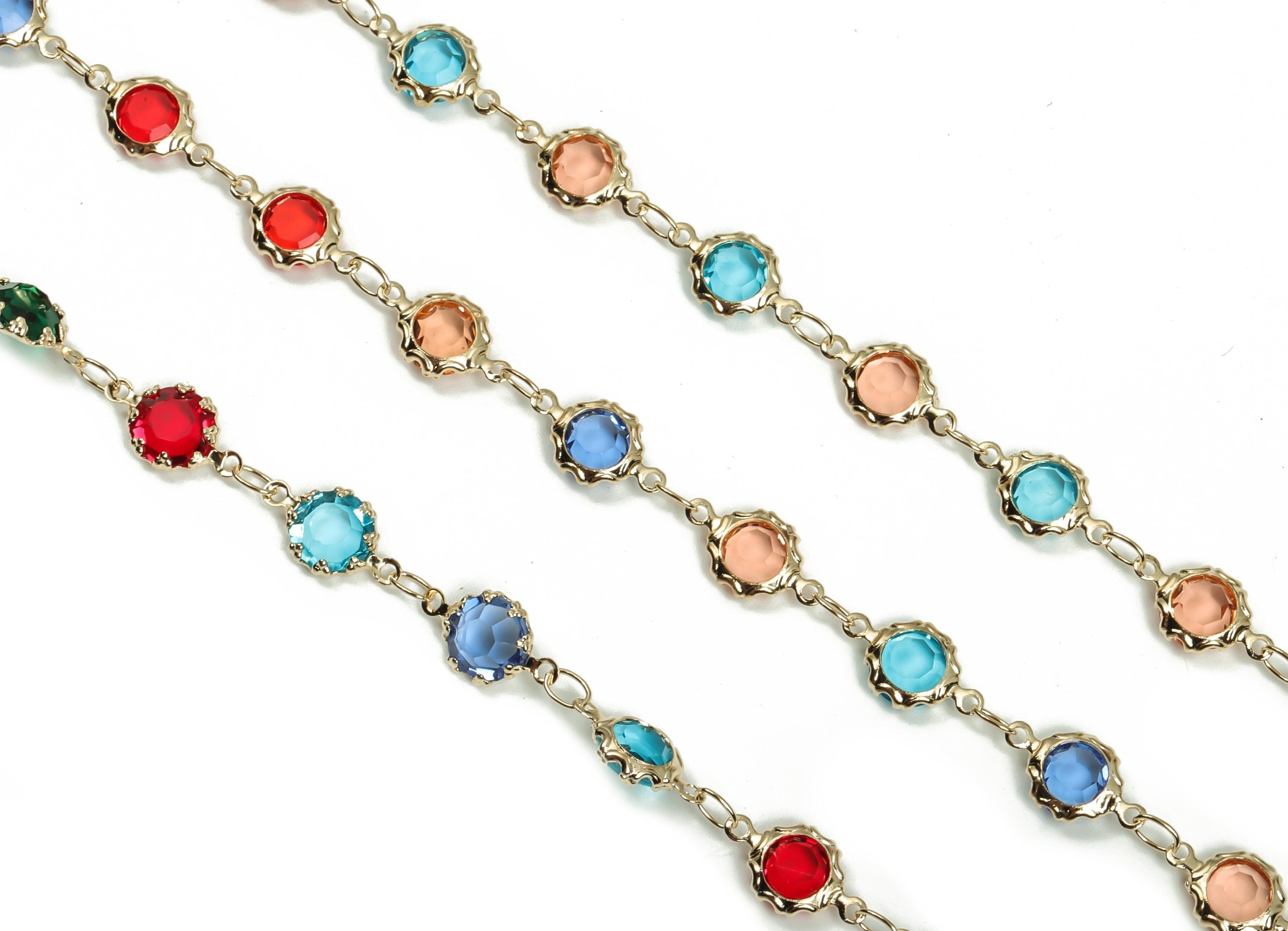 Glass Bead Chain - KC Gold Tone Plated Brass Chain - Soldered Round Colorful Beaded Chain - For Necklace Bracelet 0.46&quot;x0.26&quot;x0.10&quot; CC1208G - DOMEDBAZAAR