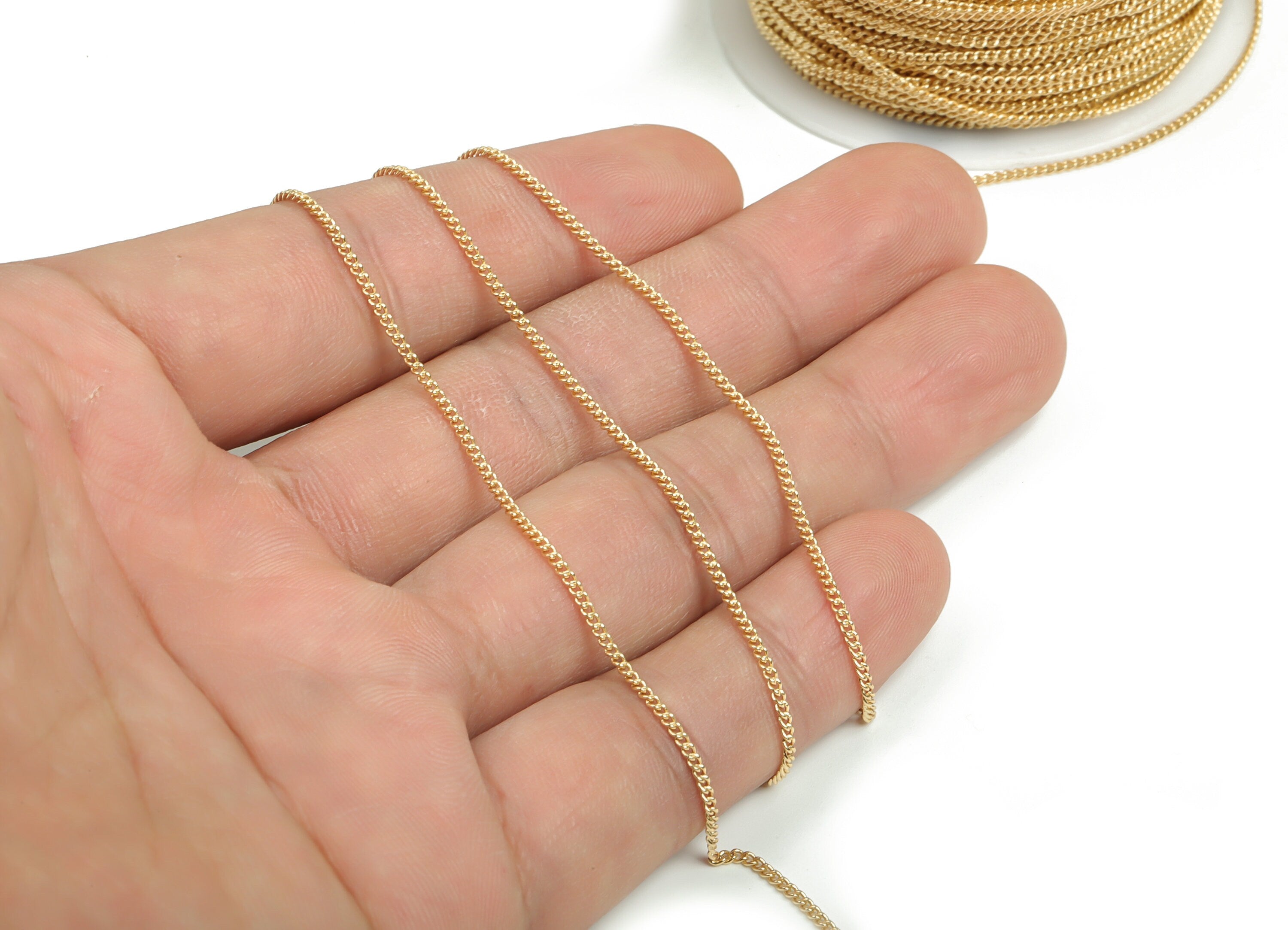 Mini Curb Chain - 18K Real Gold Plated Brass Chain - Mini Link Soldered Curb Chain - For Necklace Jewellery Making 0.05&quot;x0.04&quot;x0.03&quot; RGP4133 - DOMEDBAZAAR