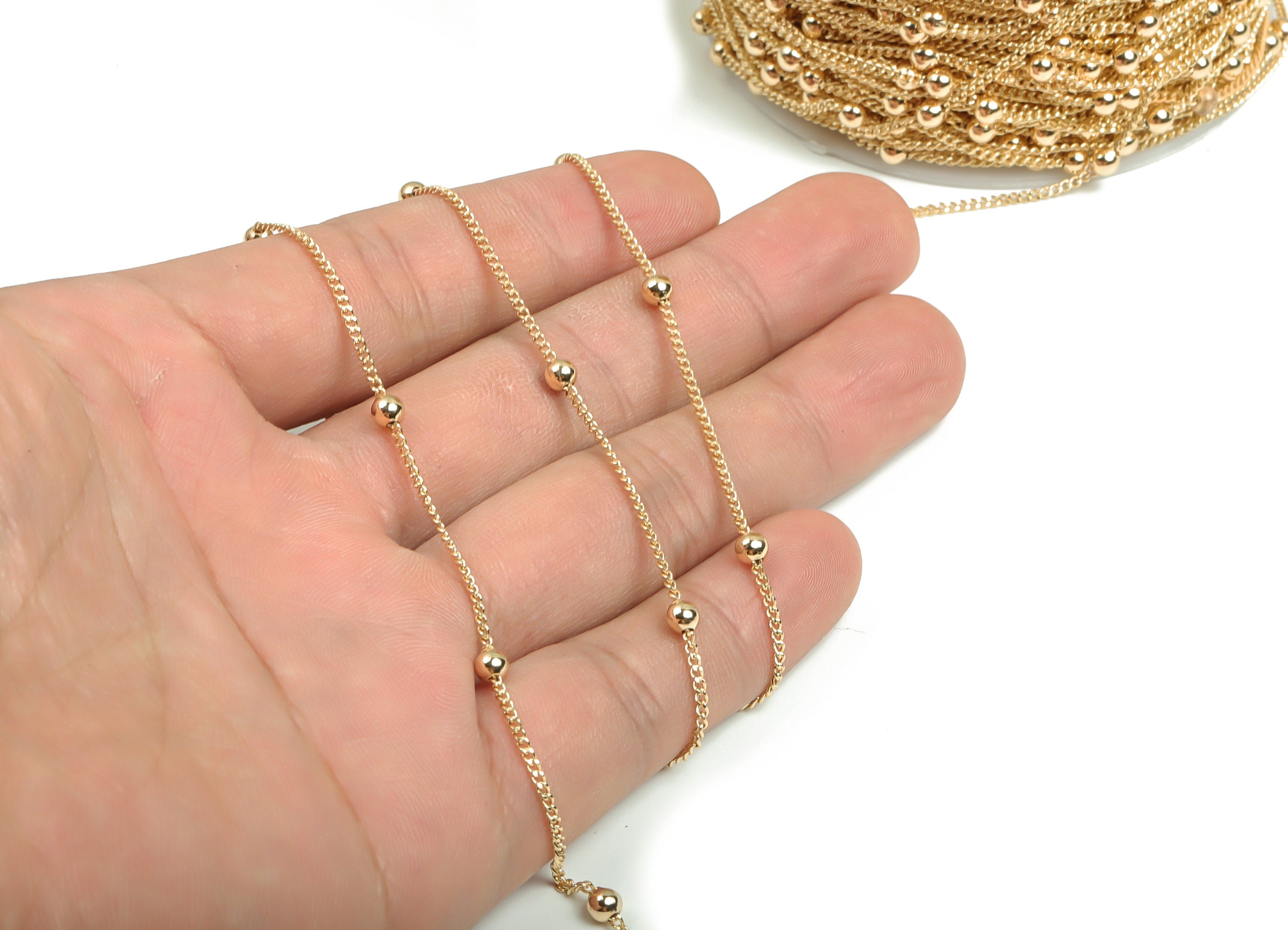 Ball Satellite Curb Chain - 18K Real Gold Plated Brass Satellite Chain - Mini Link Soldered Curb Chain - 0.14&quot;x0.14&quot;x0.14&quot; RGP4135 - DOMEDBAZAAR