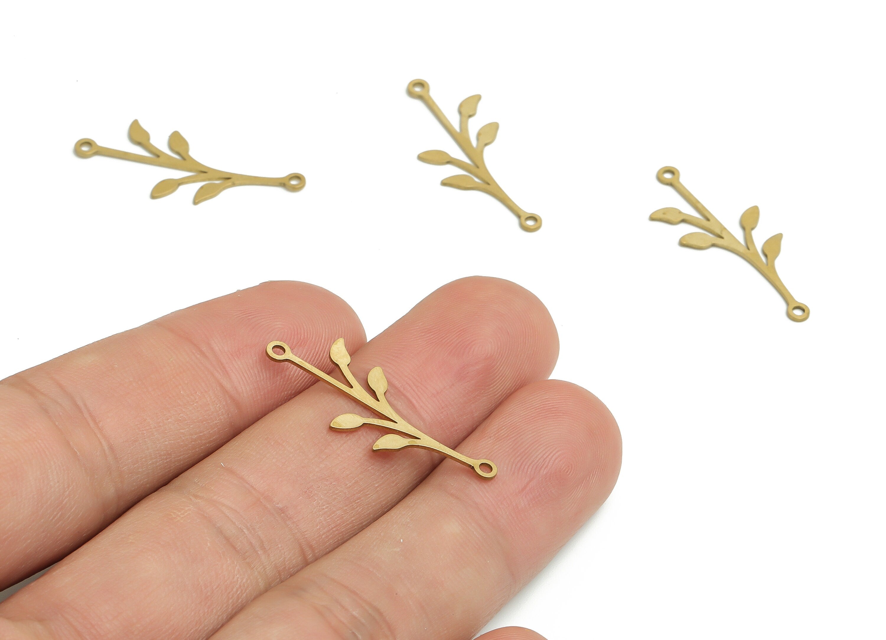 Brass Branches Earring Connector - Raw Brass Branches Charms and Pendant - Jewelry Making Supplies - 29.55x11.65x0.61mm - PP4770 - DOMEDBAZAAR
