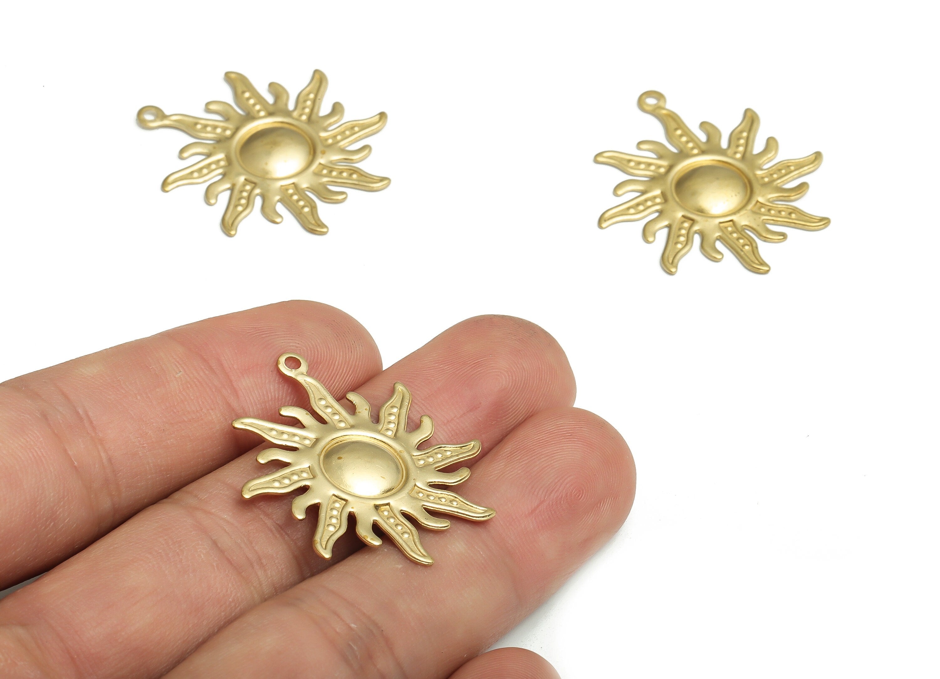 Brass Sun Earring Charms - Raw Brass Sun Pendant - DIY Jewelry Making Supplies - 33.15x29.85x1.7mm - PP4730 - DOMEDBAZAAR