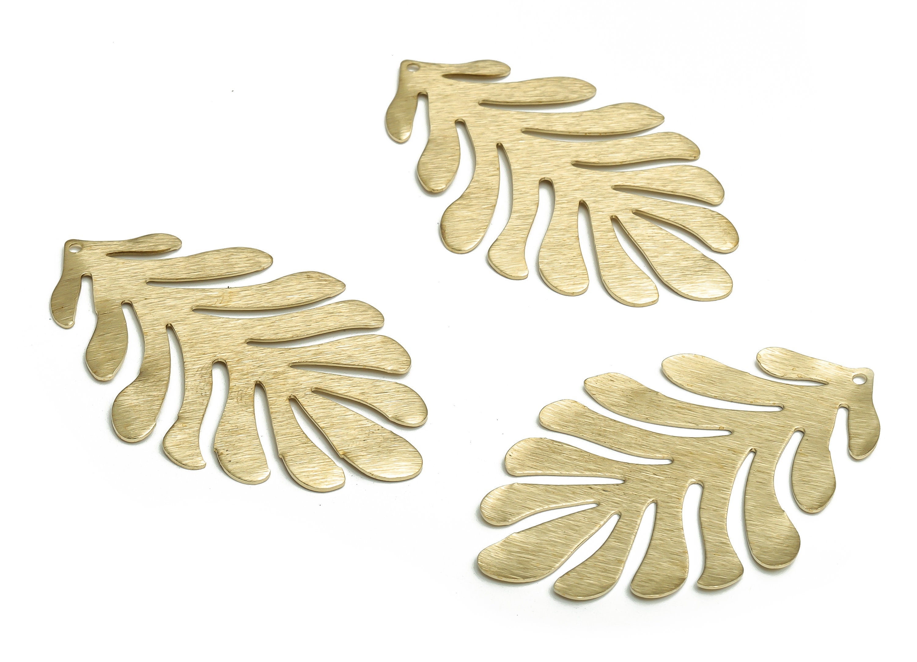 Brass Textured Leaf Earring Charms - Raw Brass Leaf Pendant - DIY Jewelry Making Supplies - 58.31x37.36x0.93mm - PP4713 - DOMEDBAZAAR