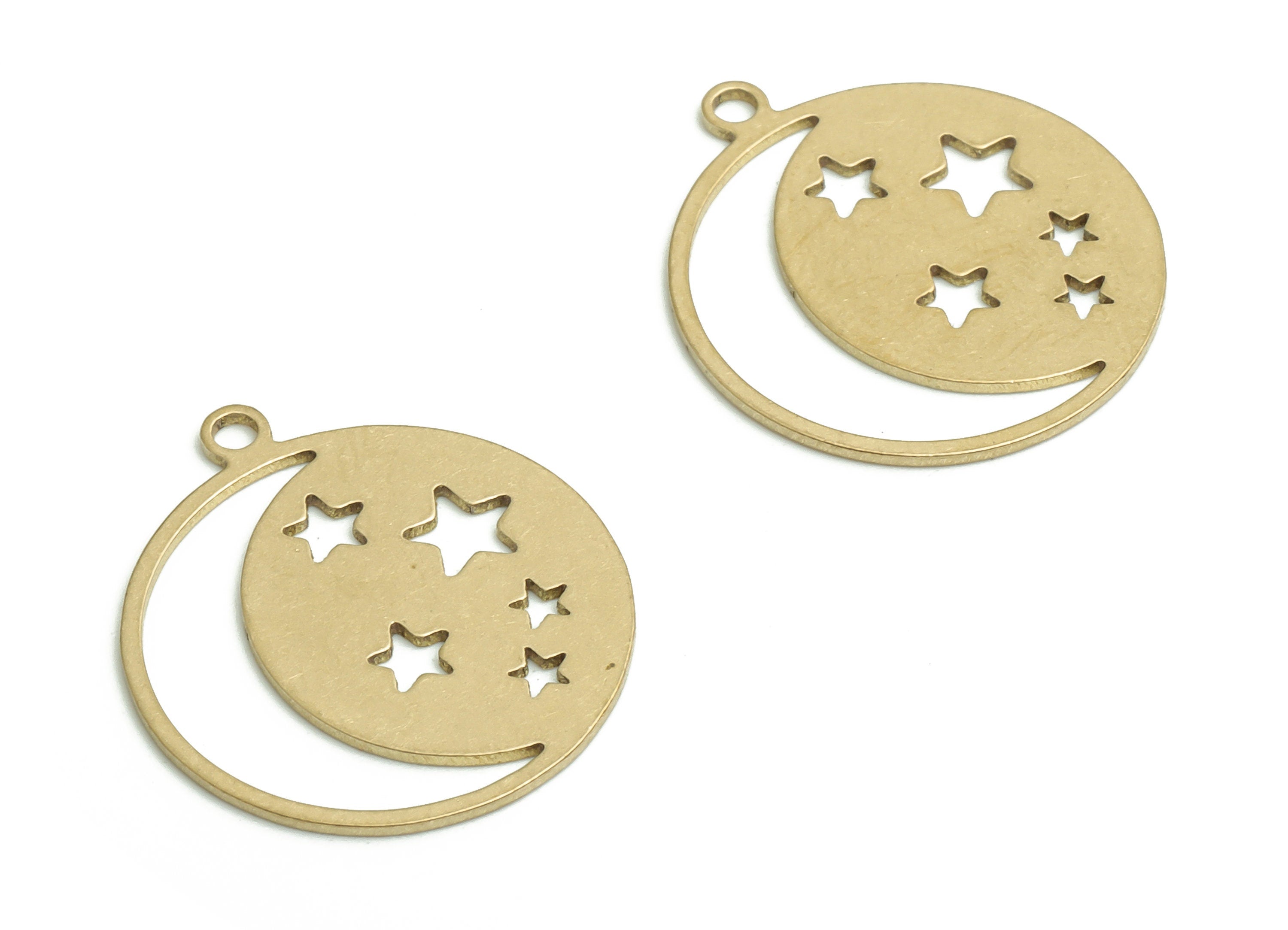 Brass Round Crescent Earring Charms - Raw Brass Star Circle Pendant - DIY Jewelry Making Supplies - 19.81x17.38x0.65mm - PP4769 - DOMEDBAZAAR