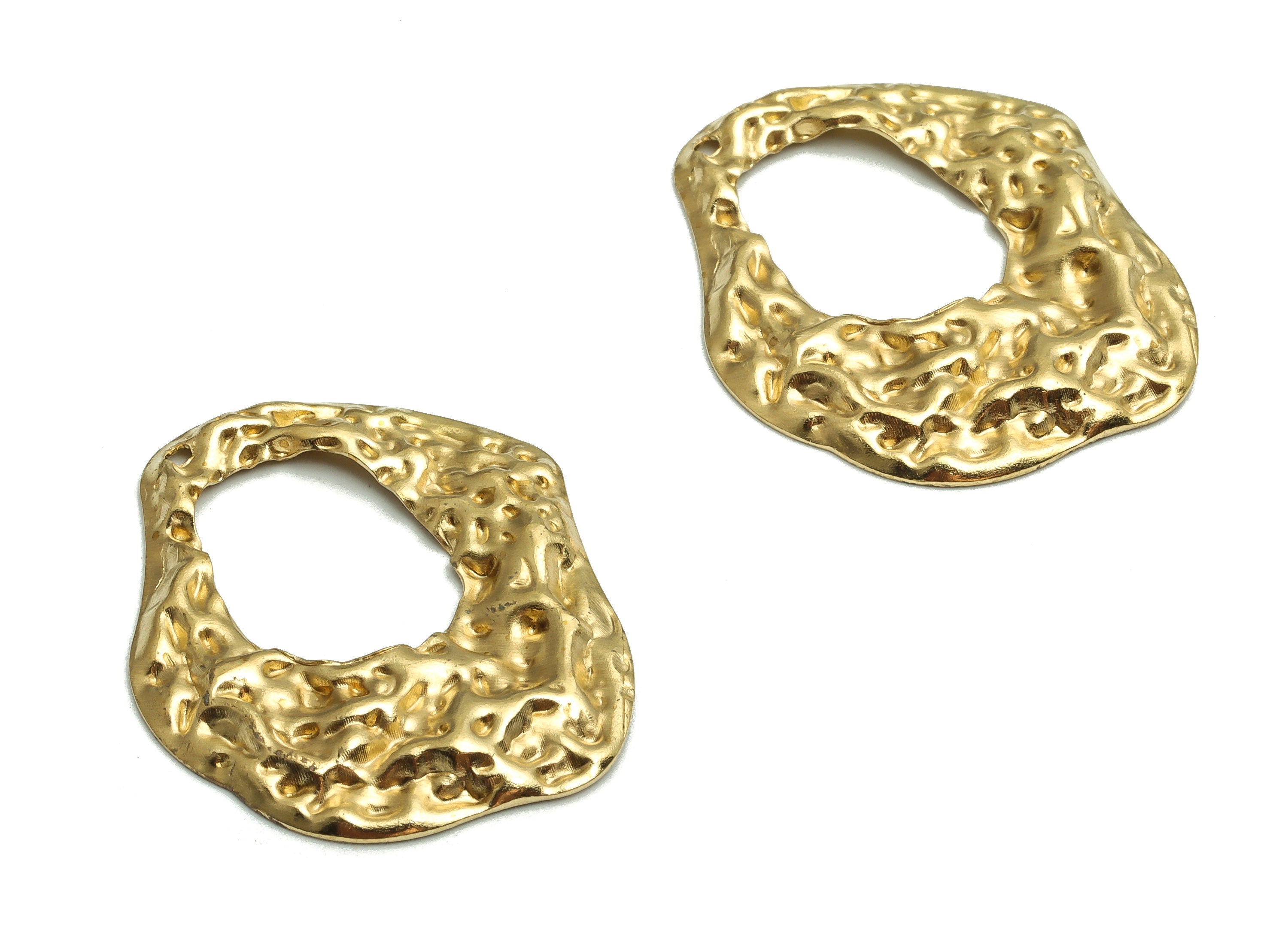 Brass Hammered Geometry Earring Charms - Raw Brass Geometry Pendant - DIY Jewelry Making Supplies - 35.37x28.5x2.8mm - PP4718 - DOMEDBAZAAR