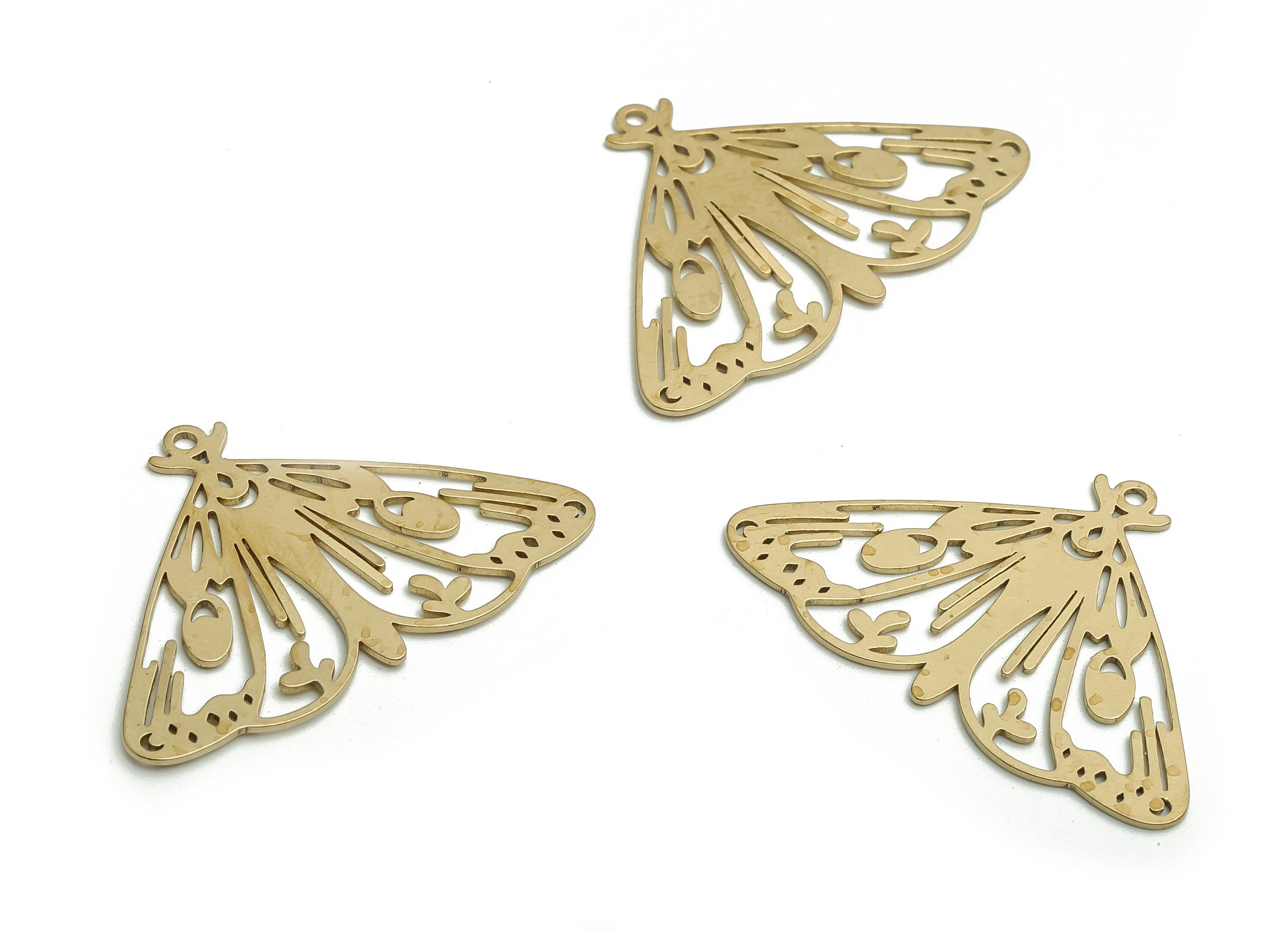 Brass Moth Earring Charms - Raw Brass Butterfly Pendant - DIY Jewelry Making Supplies - 33.65x23.1x0.61mm - PP4755 - DOMEDBAZAAR