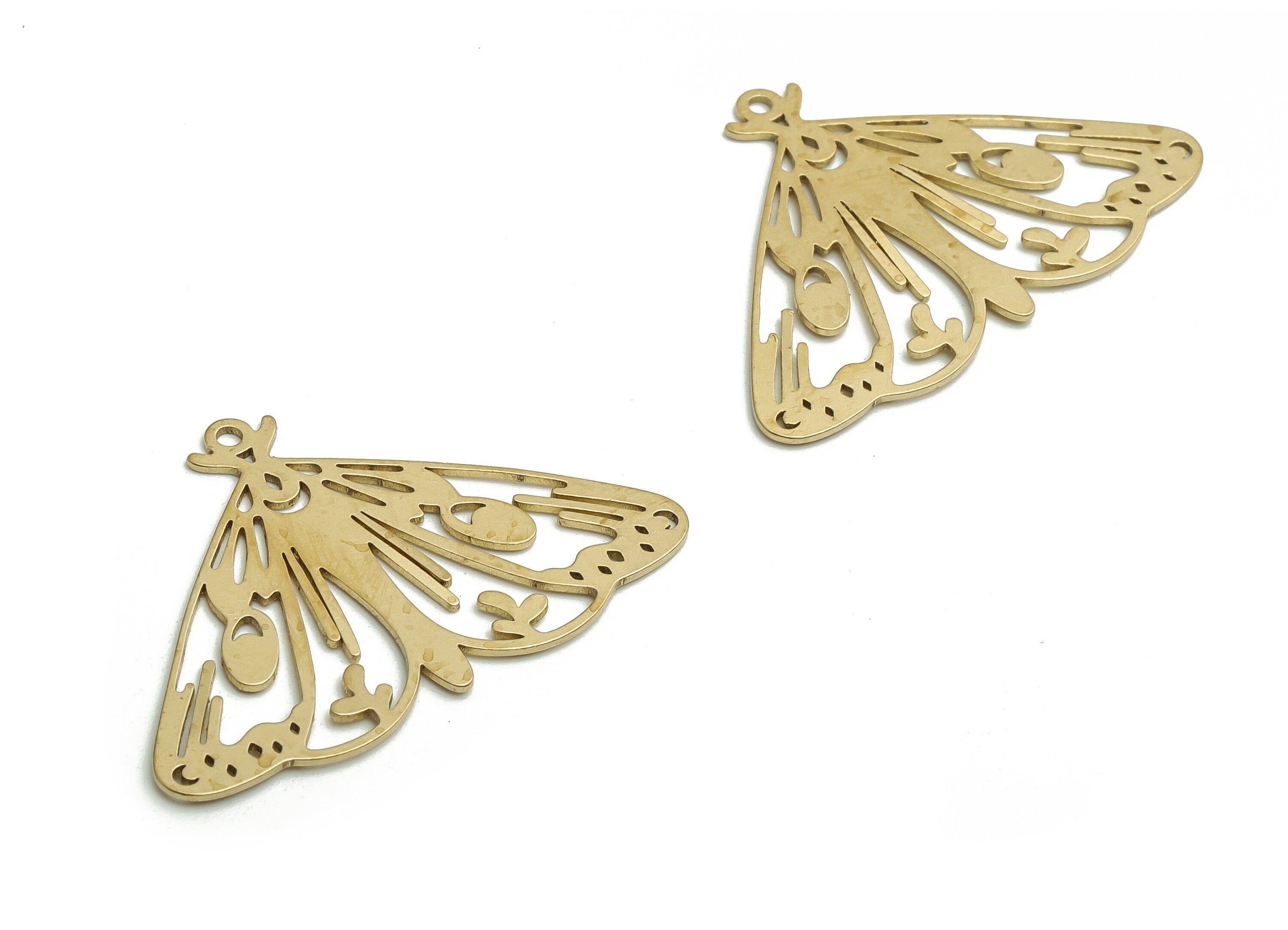 Brass Moth Earring Charms - Raw Brass Butterfly Pendant - DIY Jewelry Making Supplies - 33.65x23.1x0.61mm - PP4755 - DOMEDBAZAAR