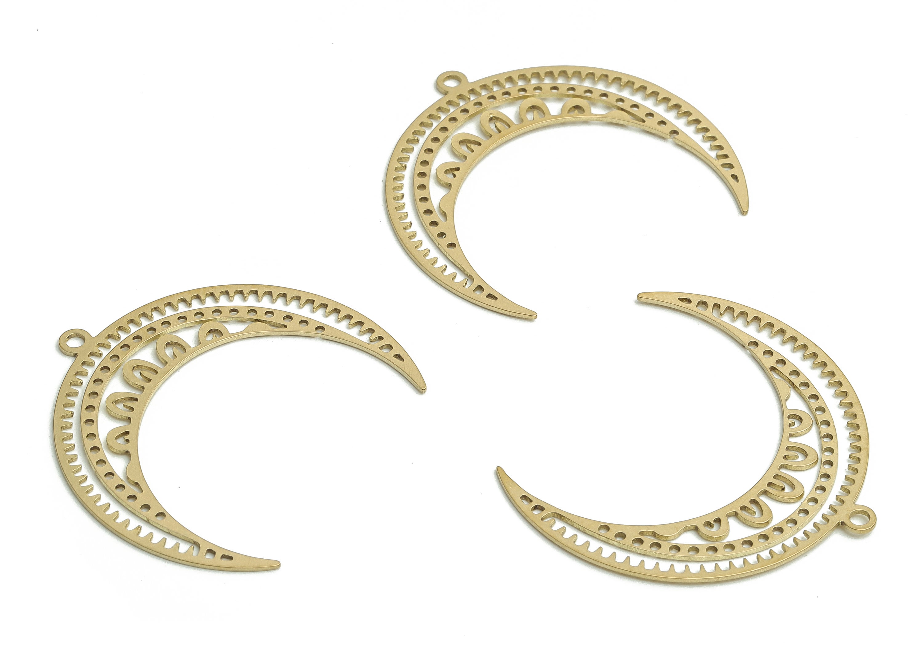 Brass Crescent Earring Charms - Raw Brass Hollow Moon Pendant - Jewelry Making Supplies - 34.14x32.46x0.65mm - PP4794 - DOMEDBAZAAR