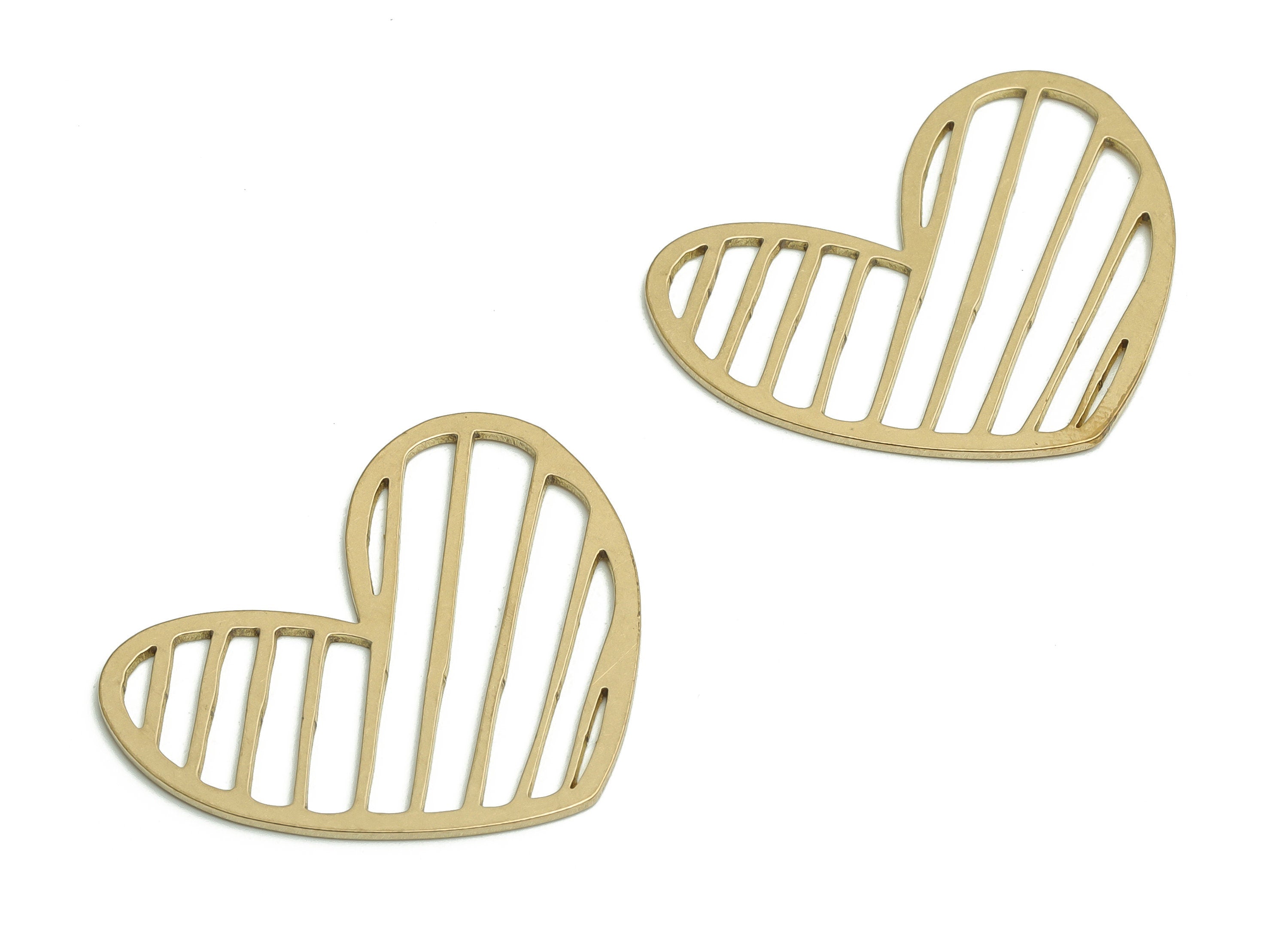 Brass Heart Earring Charms - Raw Brass Hollow Heart Pendant - Jewelry Making Supplies - 29.87x24.62x0.65mm - PP4813 - DOMEDBAZAAR