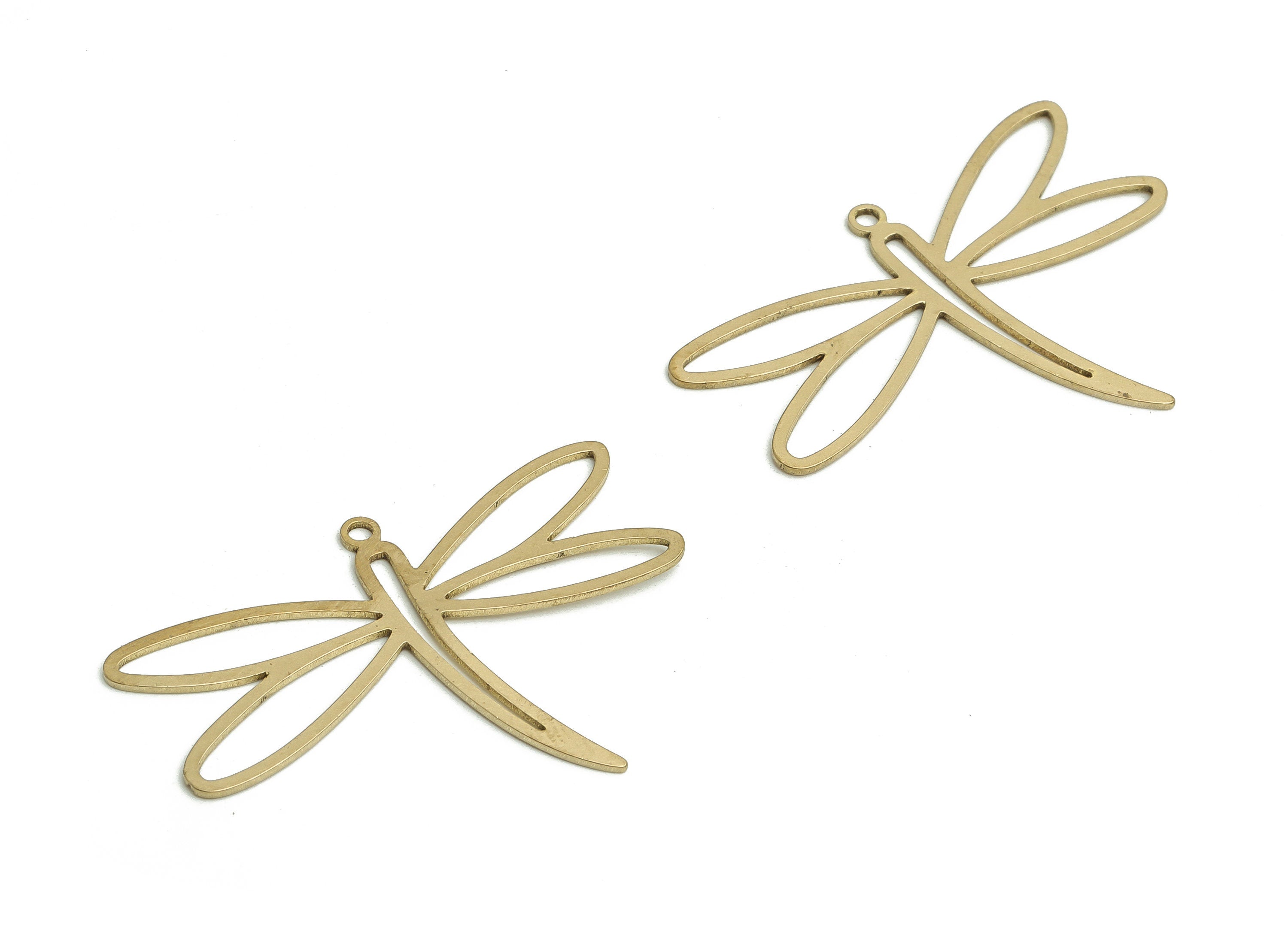 Brass Dragonfly Earring Charms - Raw Brass Hollow Dragonfly Pendant - DIY Jewelry Making Supplies - 38.66x27.41x0.74mm - PP4619 - DOMEDBAZAAR