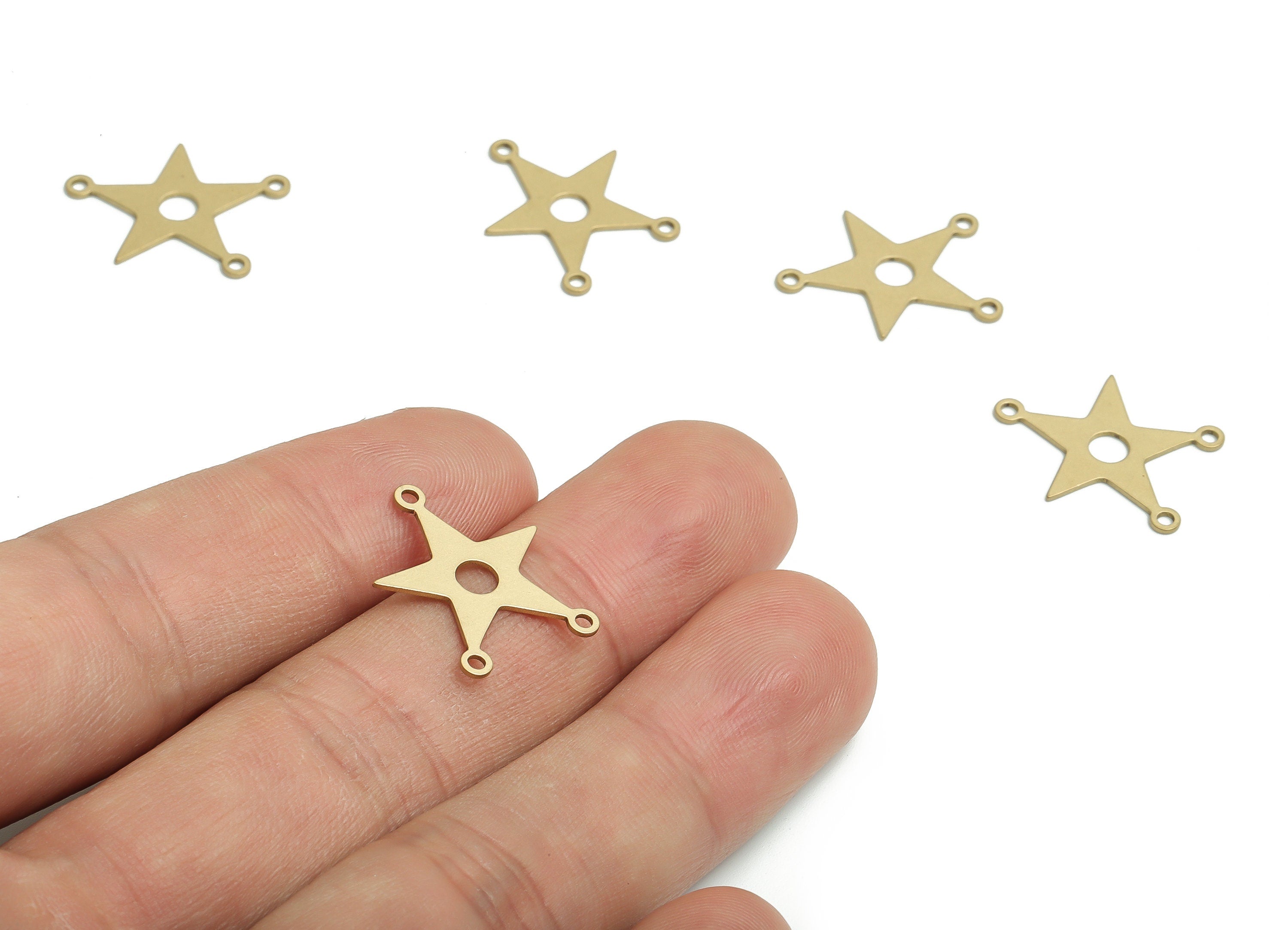 Brass Star Earring Connectors - Raw Brass Star Charms and Pendant - Jewelry Making Supplies - 19.66x17.88x0.6mm - PP4766 - DOMEDBAZAAR