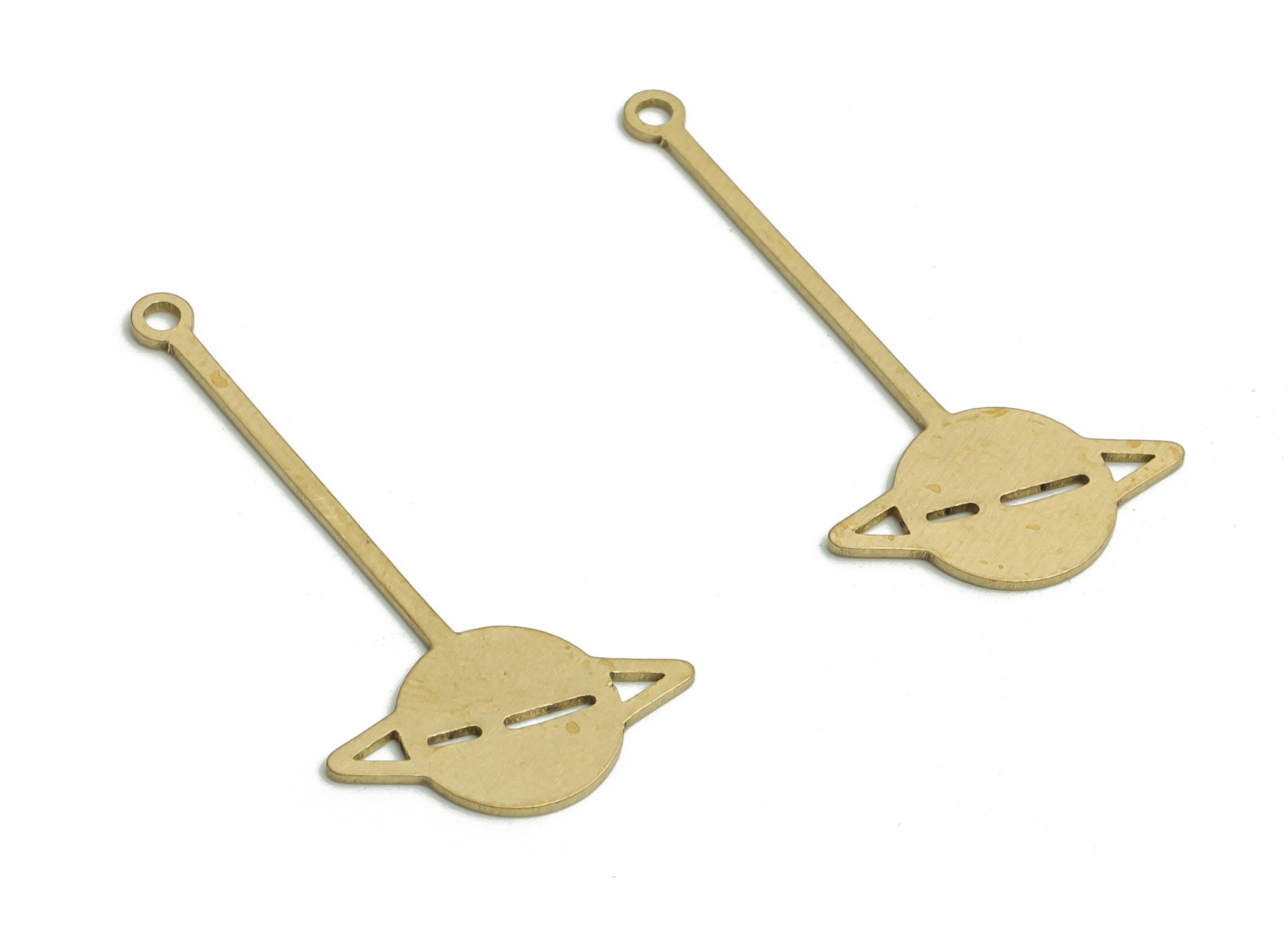 Brass Saturn Earring Charms - Raw Brass Universe Pendant - DIY Jewelry Making Supplies - 29.94x15.37x0.62mm - PP4753 - DOMEDBAZAAR
