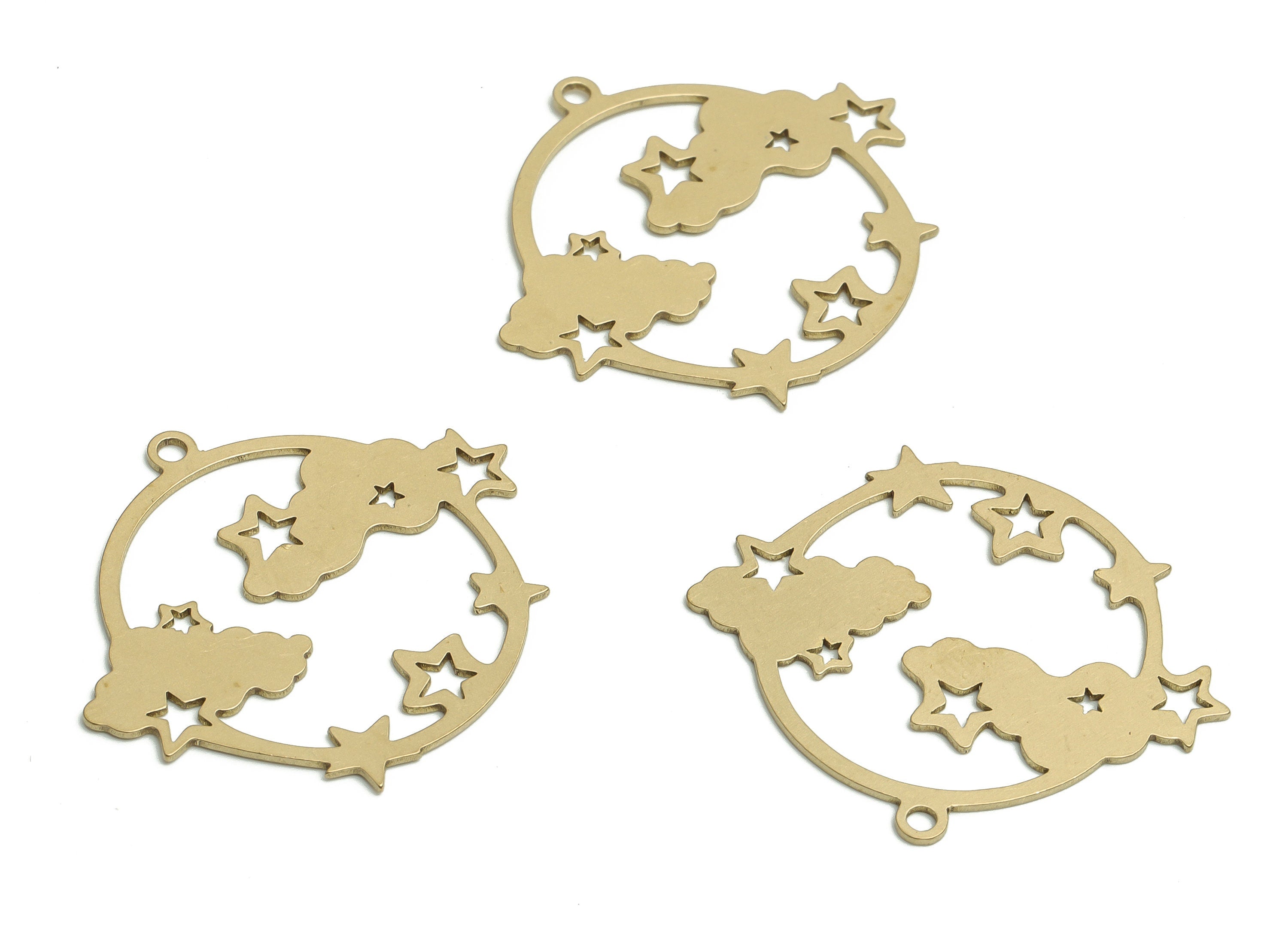 Brass Round Earring Charms - Raw Brass Star Cloud Pendant - DIY Jewelry Making Supplies - 30.29x26.5x0.65mm - PP4757 - DOMEDBAZAAR