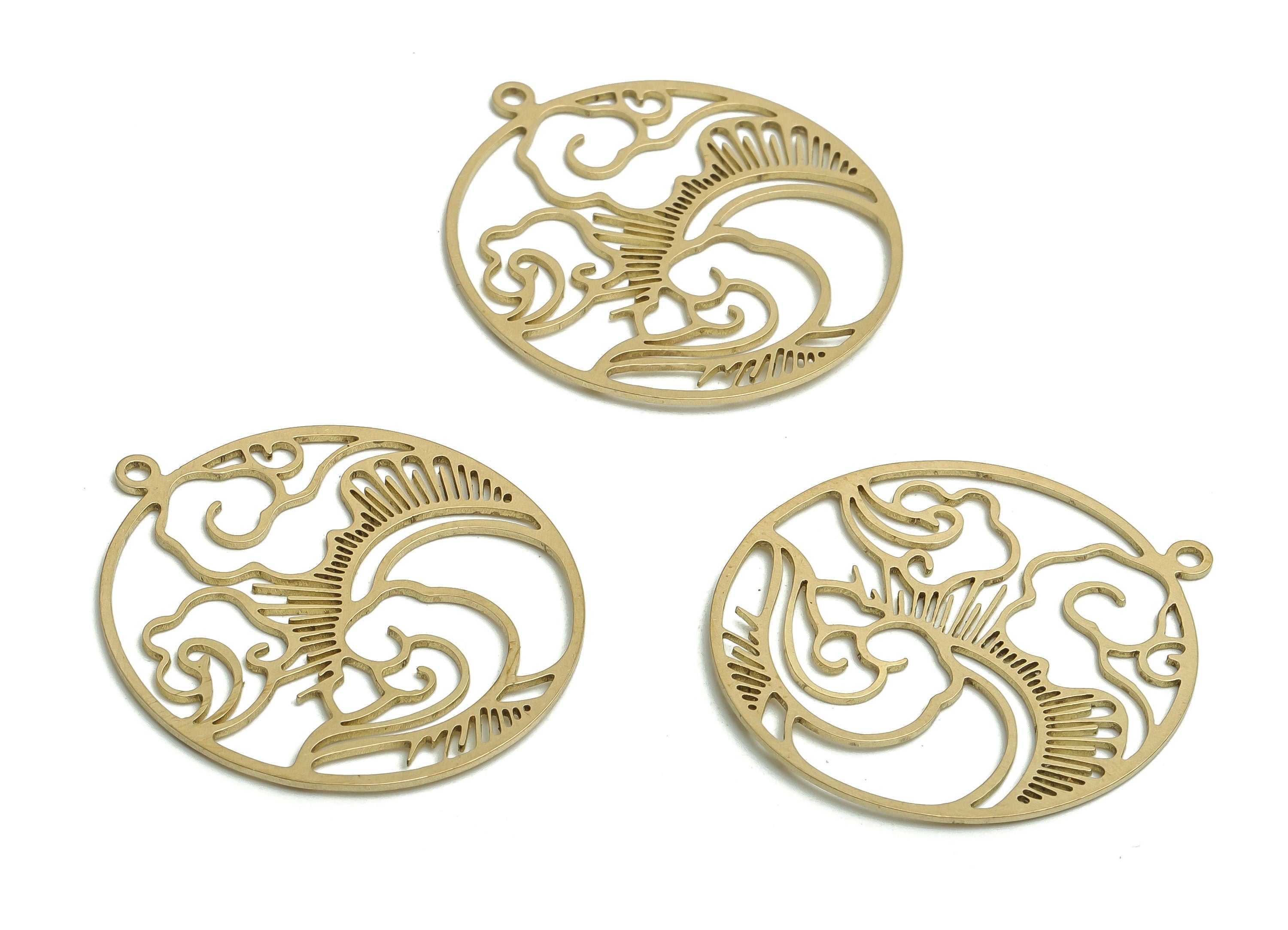 Brass Round Earring Charms - Raw Brass Moon Cloud Pendant - DIY Jewelry Making Supplies - 31.99x28.12x0.62mm - PP4749 - DOMEDBAZAAR