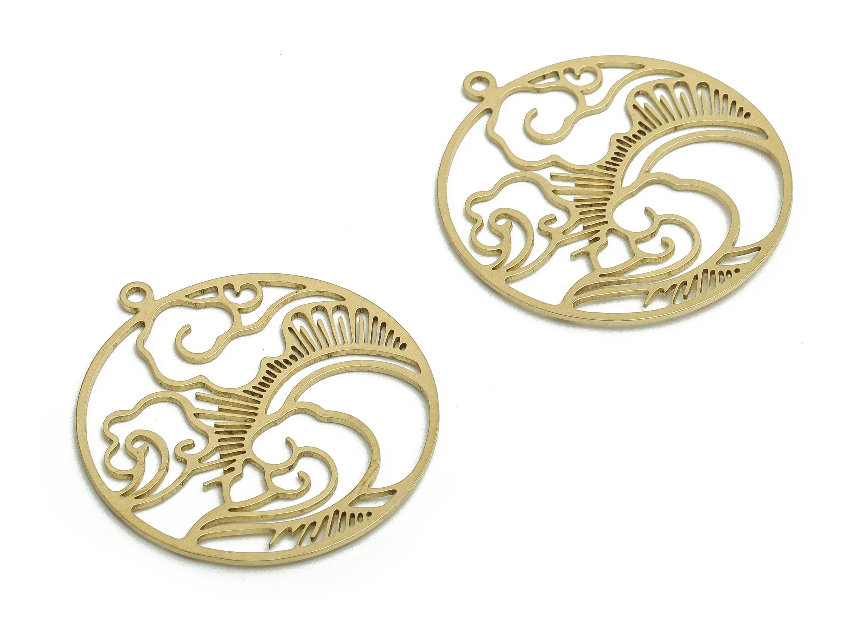 Brass Round Earring Charms - Raw Brass Moon Cloud Pendant - DIY Jewelry Making Supplies - 31.99x28.12x0.62mm - PP4749 - DOMEDBAZAAR