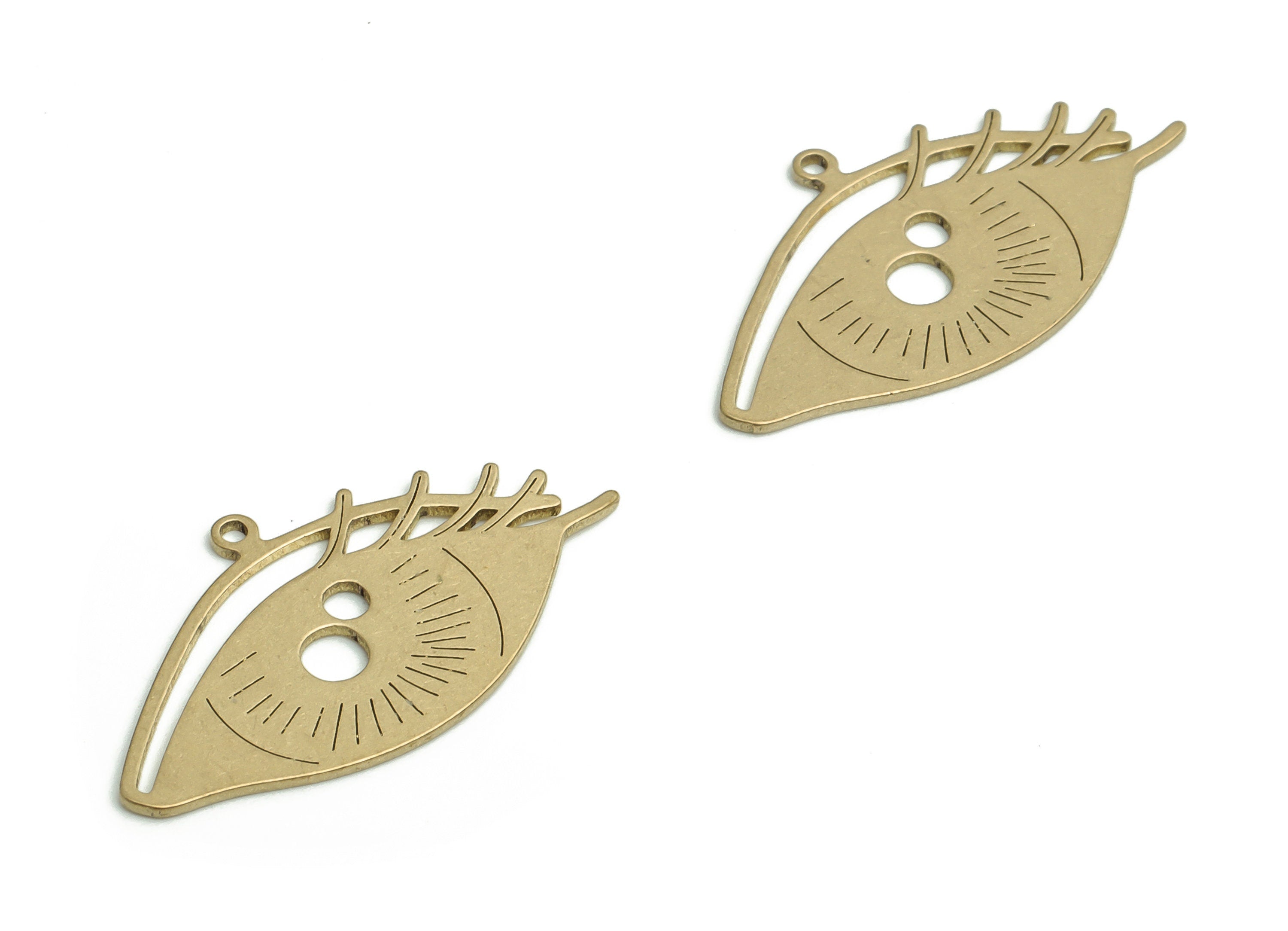 Brass Eye Earring Charms - Raw Brass Eyelashes Pendant - DIY Jewelry Making Supplies - 23.09x12.89x0.6mm - PP4182 - DOMEDBAZAAR