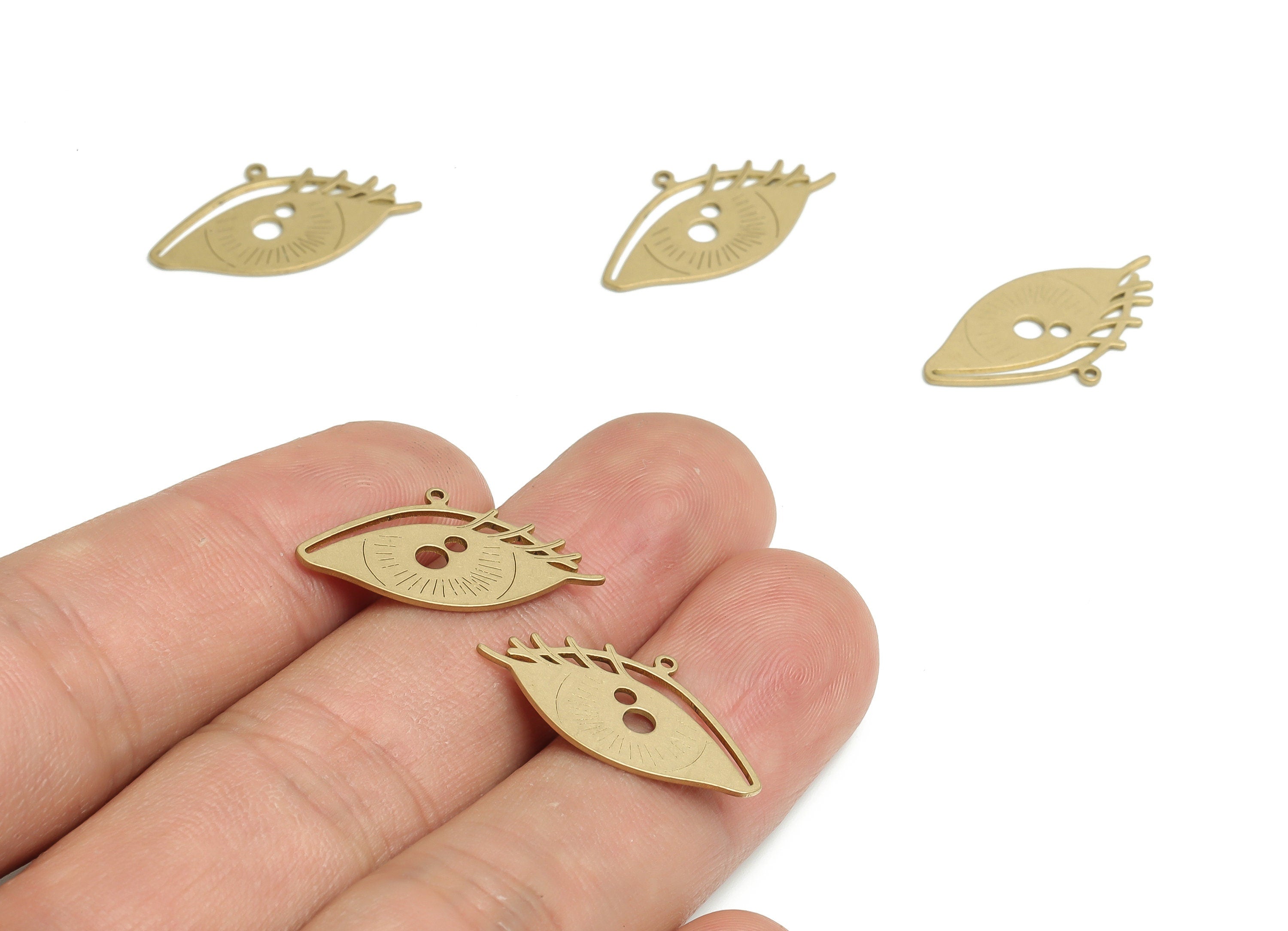 Brass Eye Earring Charms - Raw Brass Eyelashes Pendant - DIY Jewelry Making Supplies - 23.09x12.89x0.6mm - PP4182 - DOMEDBAZAAR