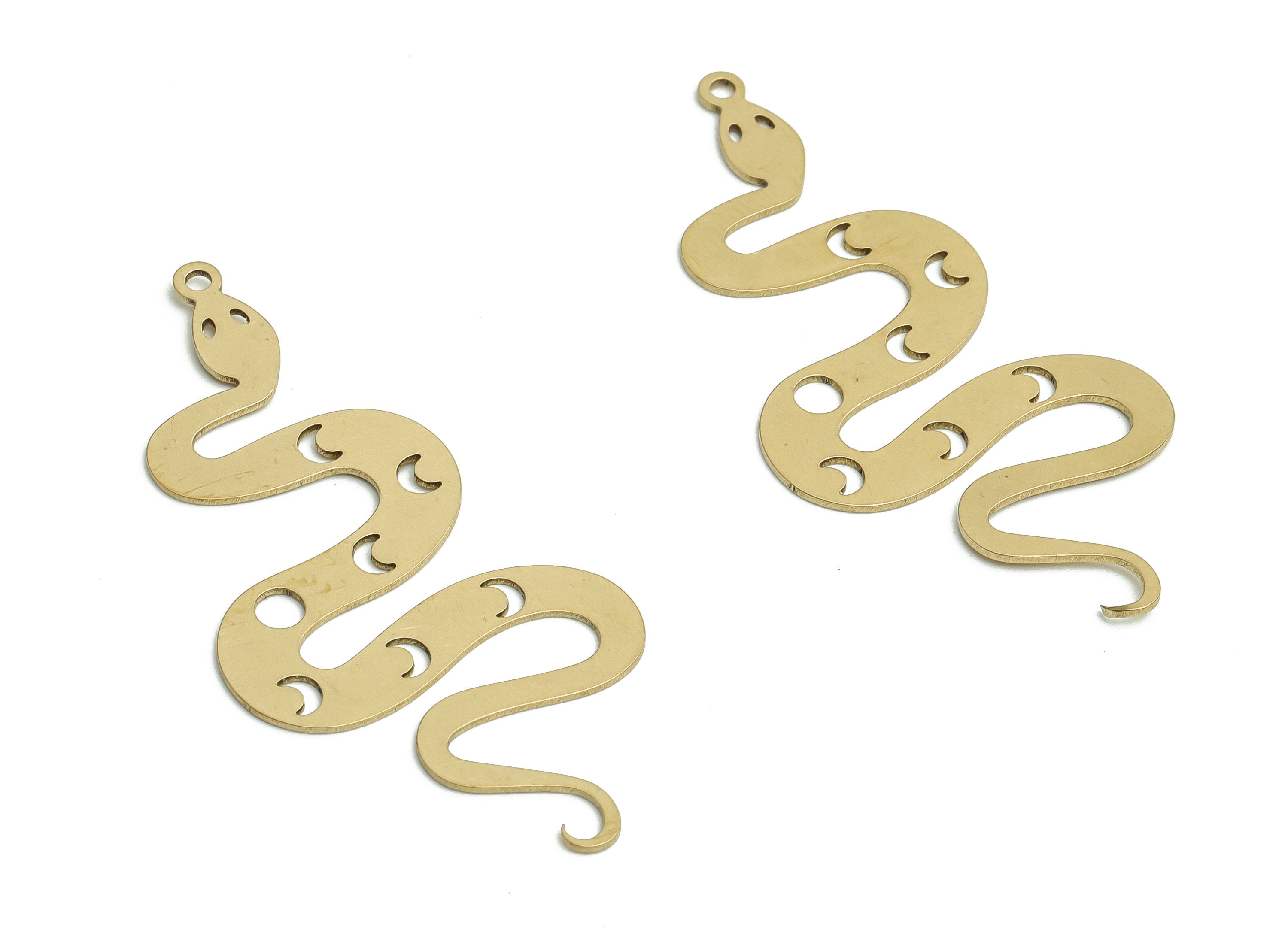 Brass Snake Earring Charms - Raw Brass Snake Moon Pendant - DIY Jewelry Making Supplies - 48.27x23.99x0.66mm - PP4760 - DOMEDBAZAAR