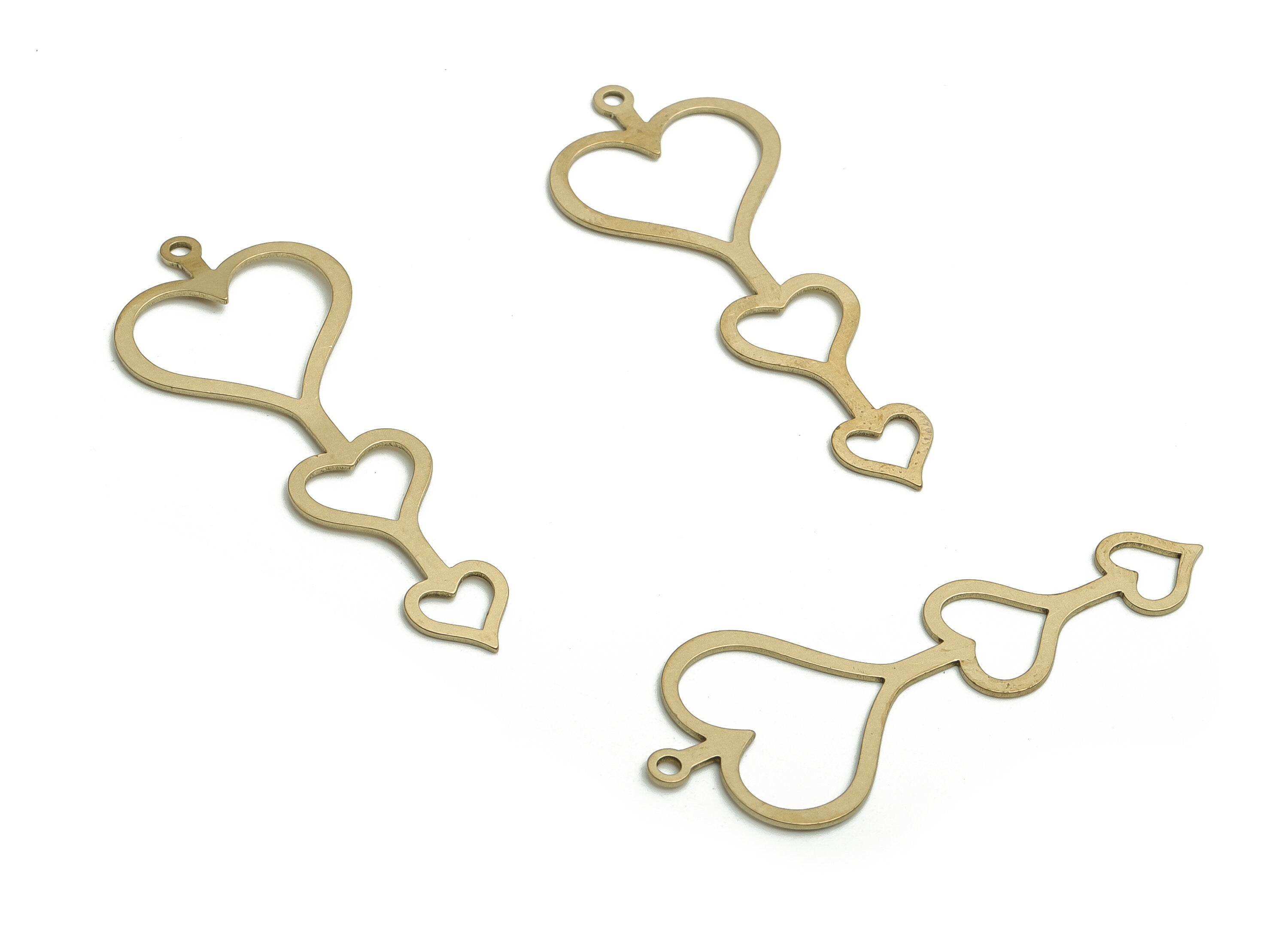 Brass 3 Hearts Earring Charms - Raw Brass 3 Hearts Pendant - DIY Jewelry Making Supplies - 44.9x18.27x0.63mm - PP4745 - DOMEDBAZAAR