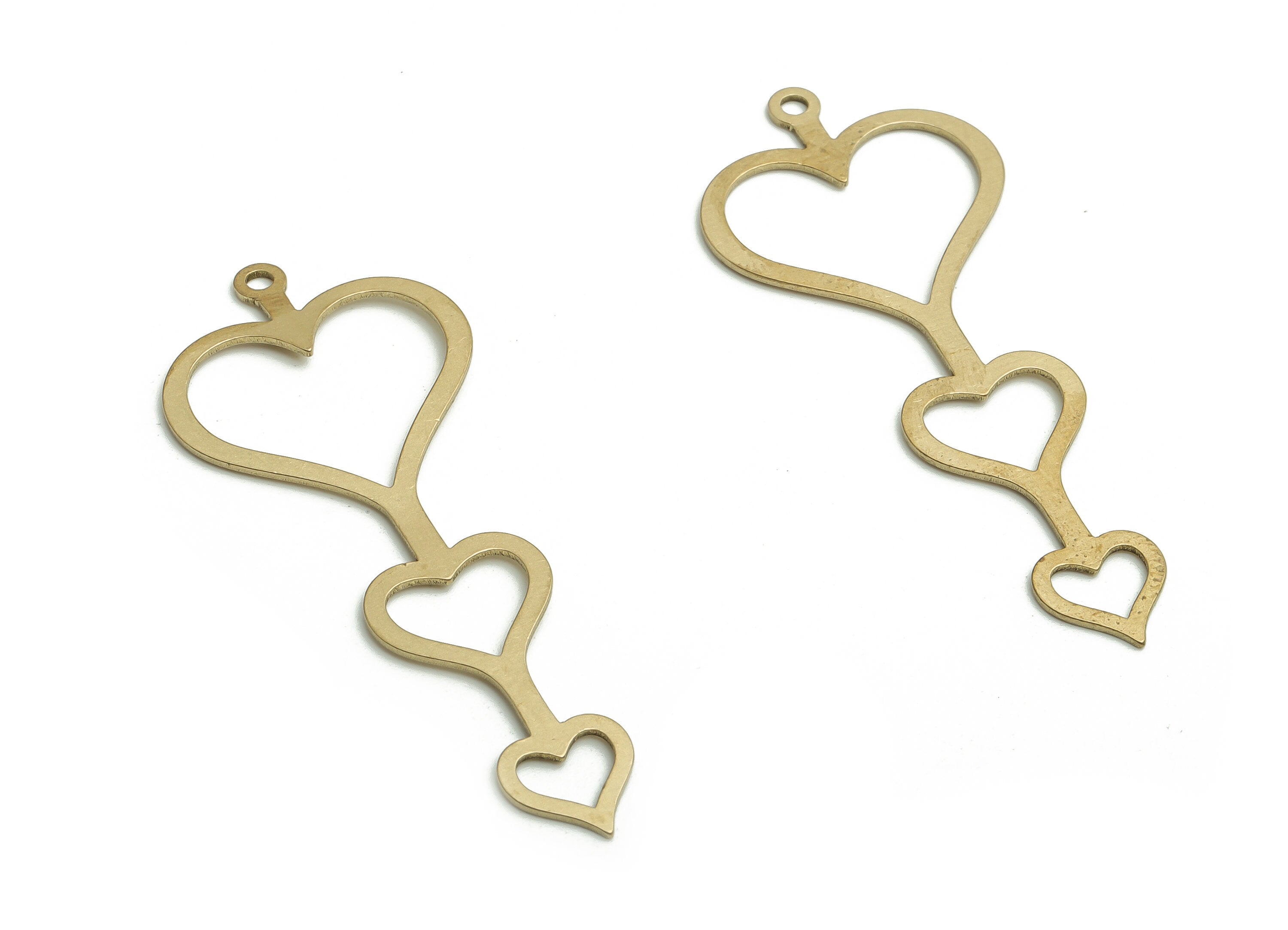 Brass 3 Hearts Earring Charms - Raw Brass 3 Hearts Pendant - DIY Jewelry Making Supplies - 44.9x18.27x0.63mm - PP4745 - DOMEDBAZAAR