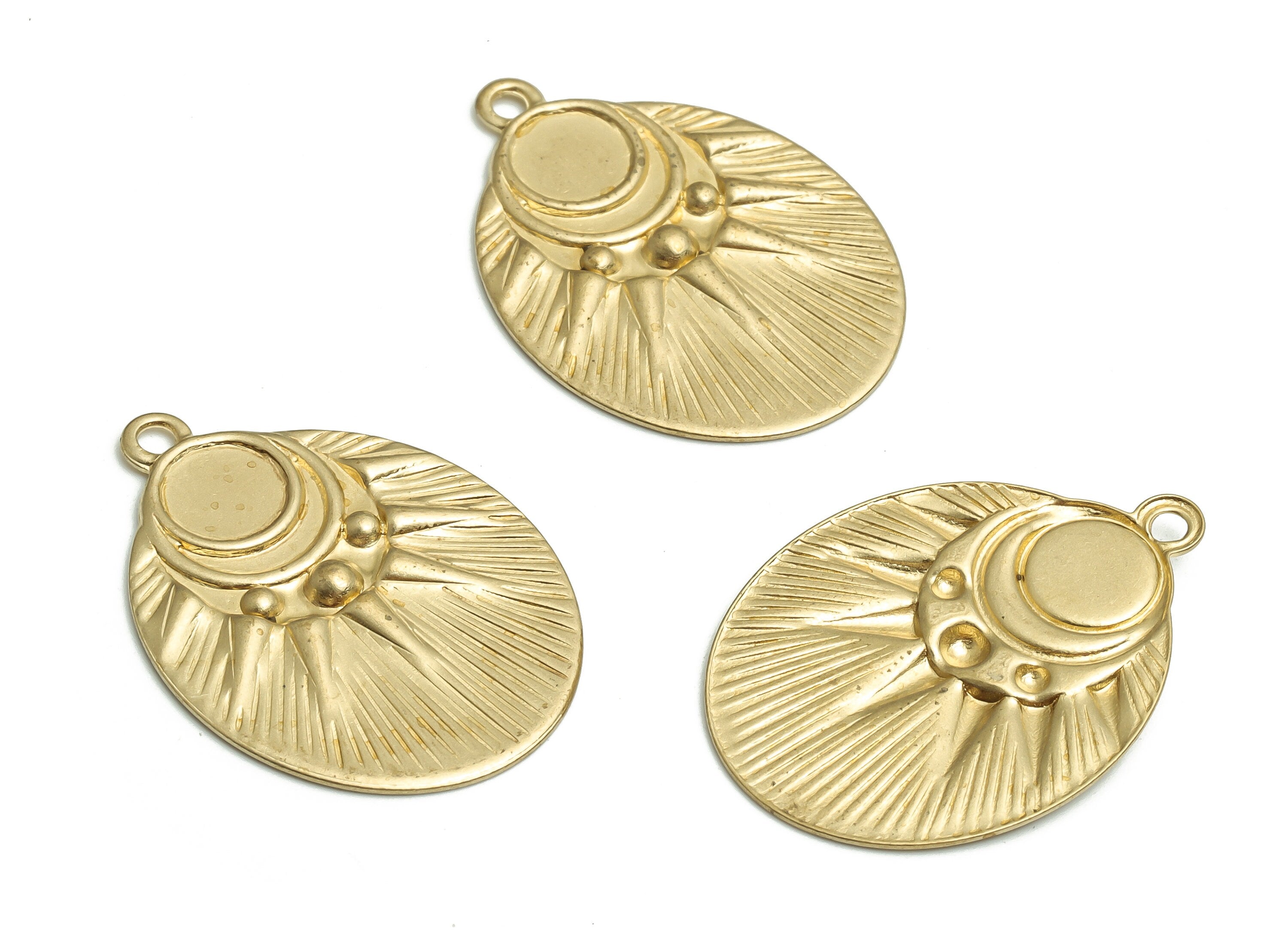 Brass Oval Sun Earring Charms - Raw Brass Moon Sun Pendant - DIY Jewelry Making Supplies - 27.48x20.01x1.66mm - PP4722 - DOMEDBAZAAR